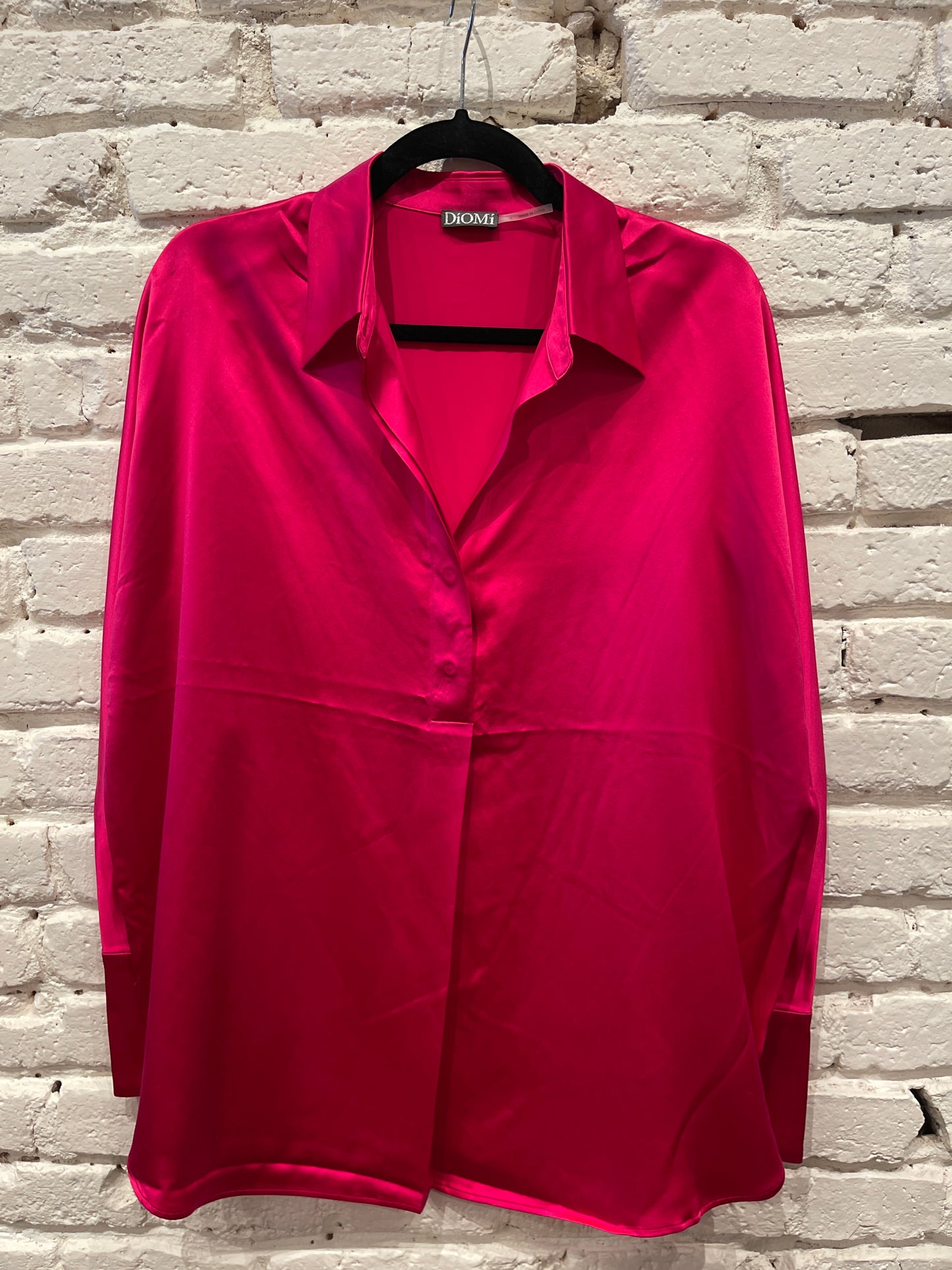 SILK COLLAR SHIRT LONG SLEEVE HOT PINK T2297S