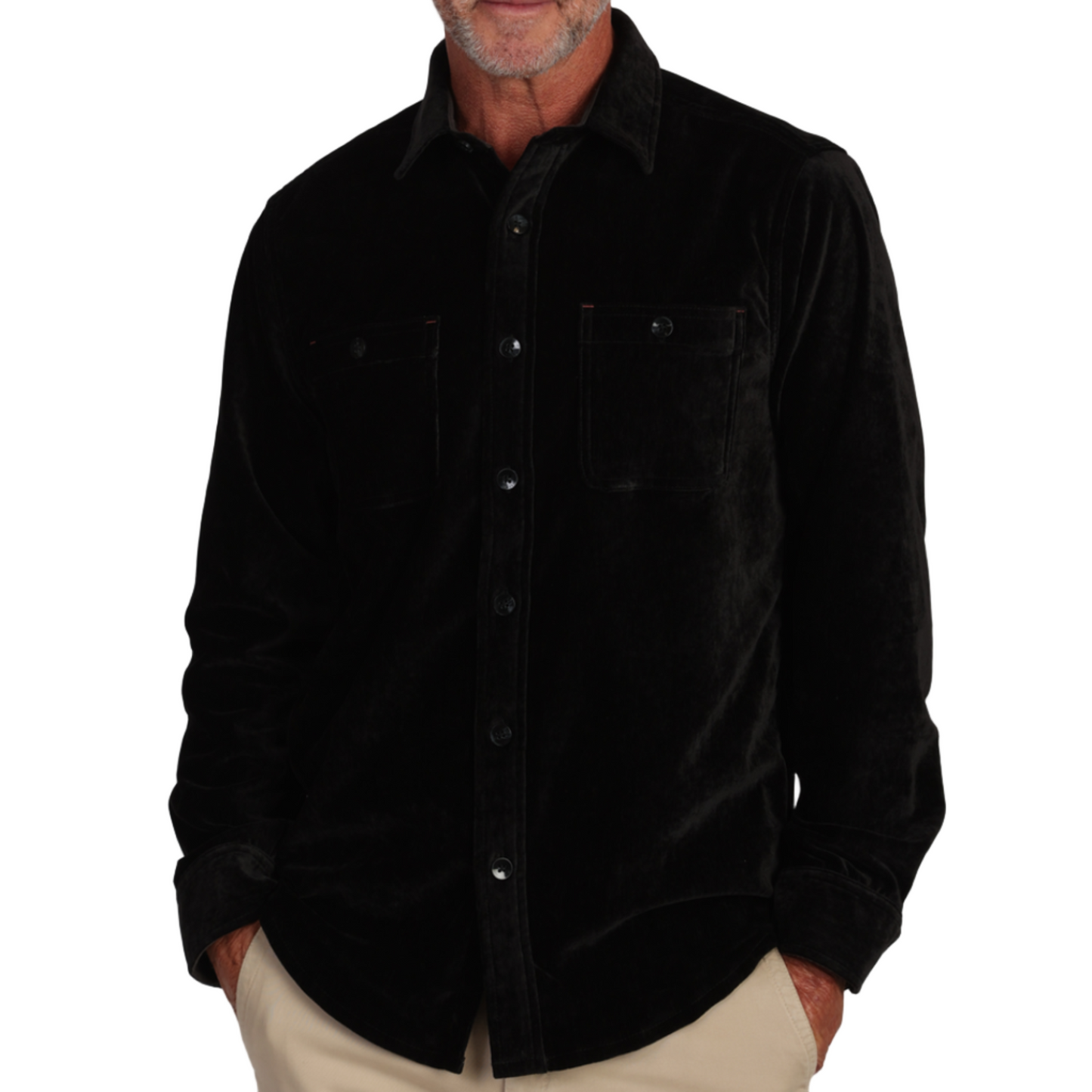 Cozy Cut Velvet Shirt Jacket (Black)