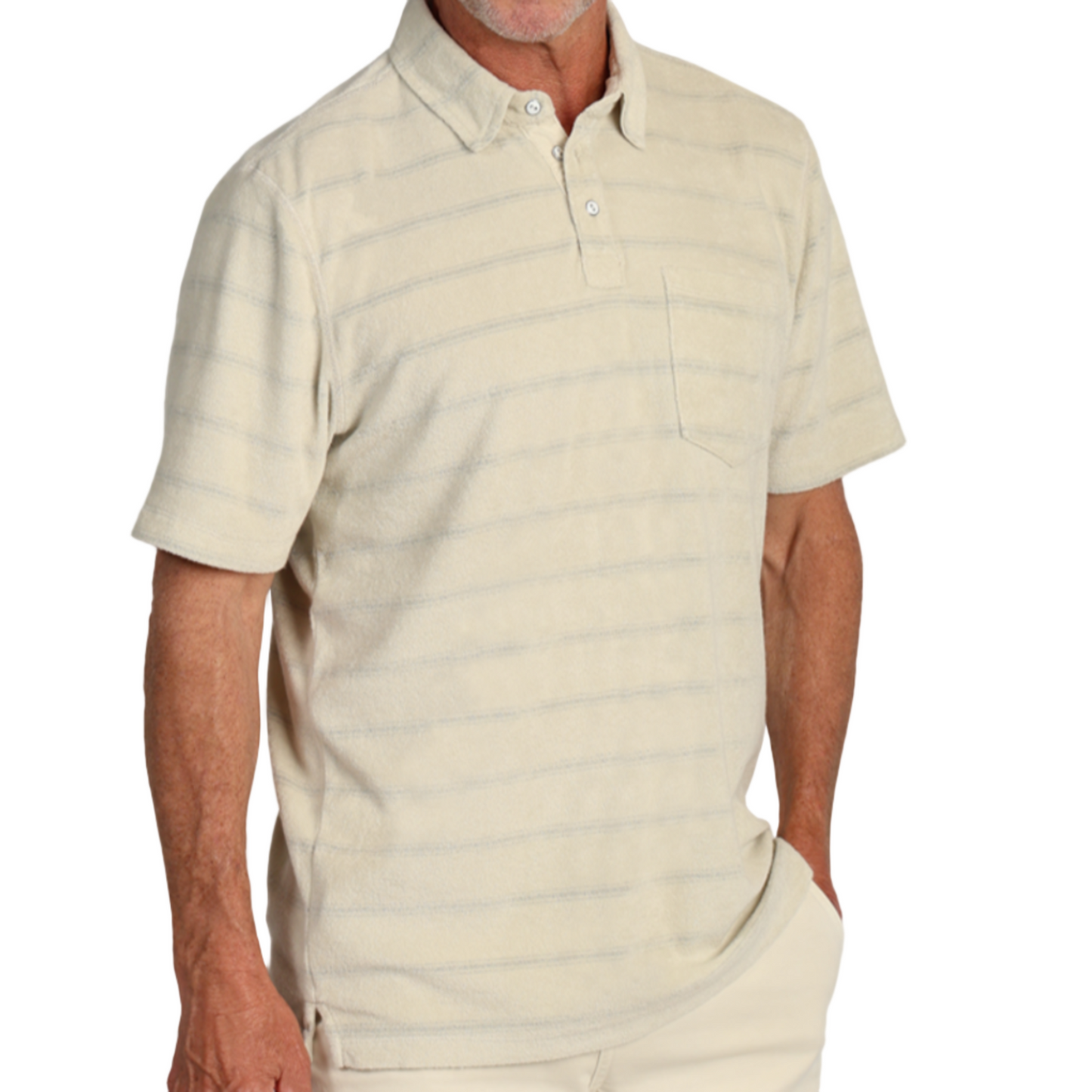 Cabana Towel Terry Stripe Polo (Soft Khaki)