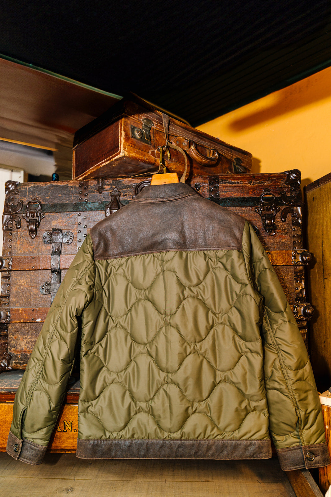 Patterned Quilted Jacket with Leather Detail