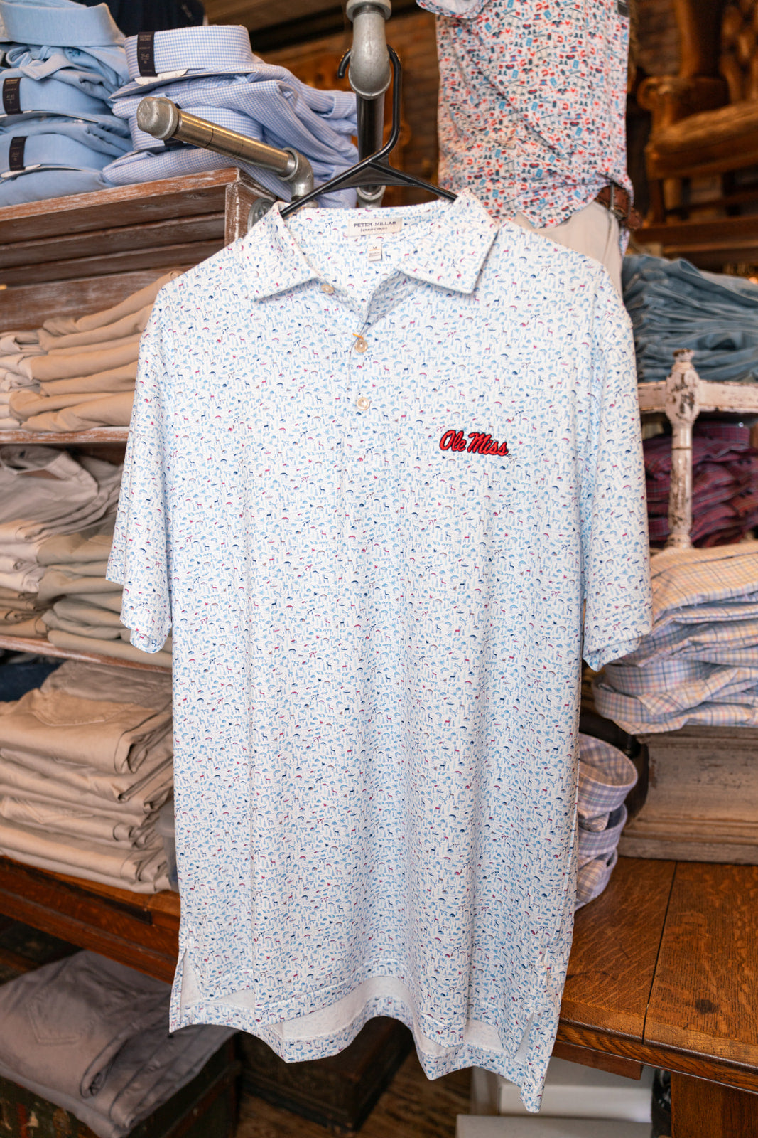 Ole Miss On The Hunt Performance Jersey Polo (White)