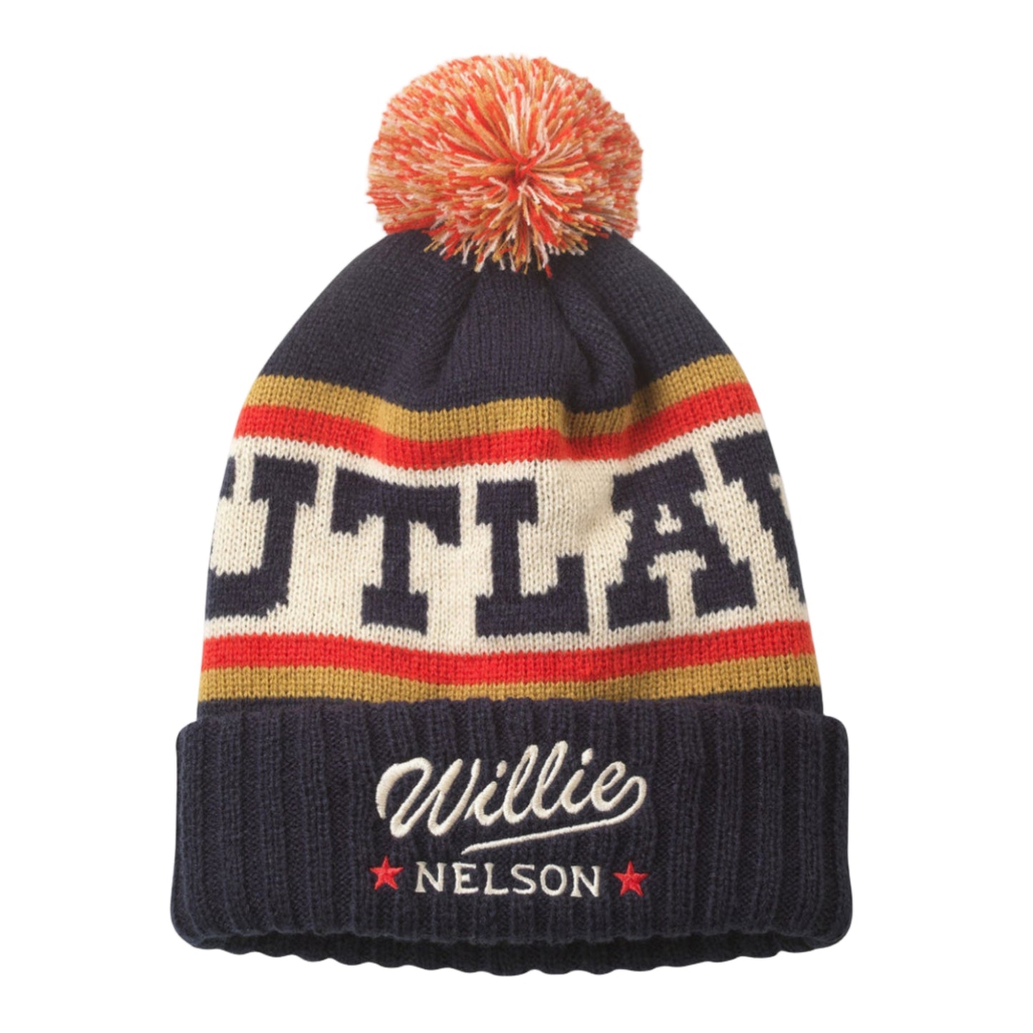 Pillow Line Knit Pom Pom Beanie - Willie Nelson (Navy/Ivory/Gold)