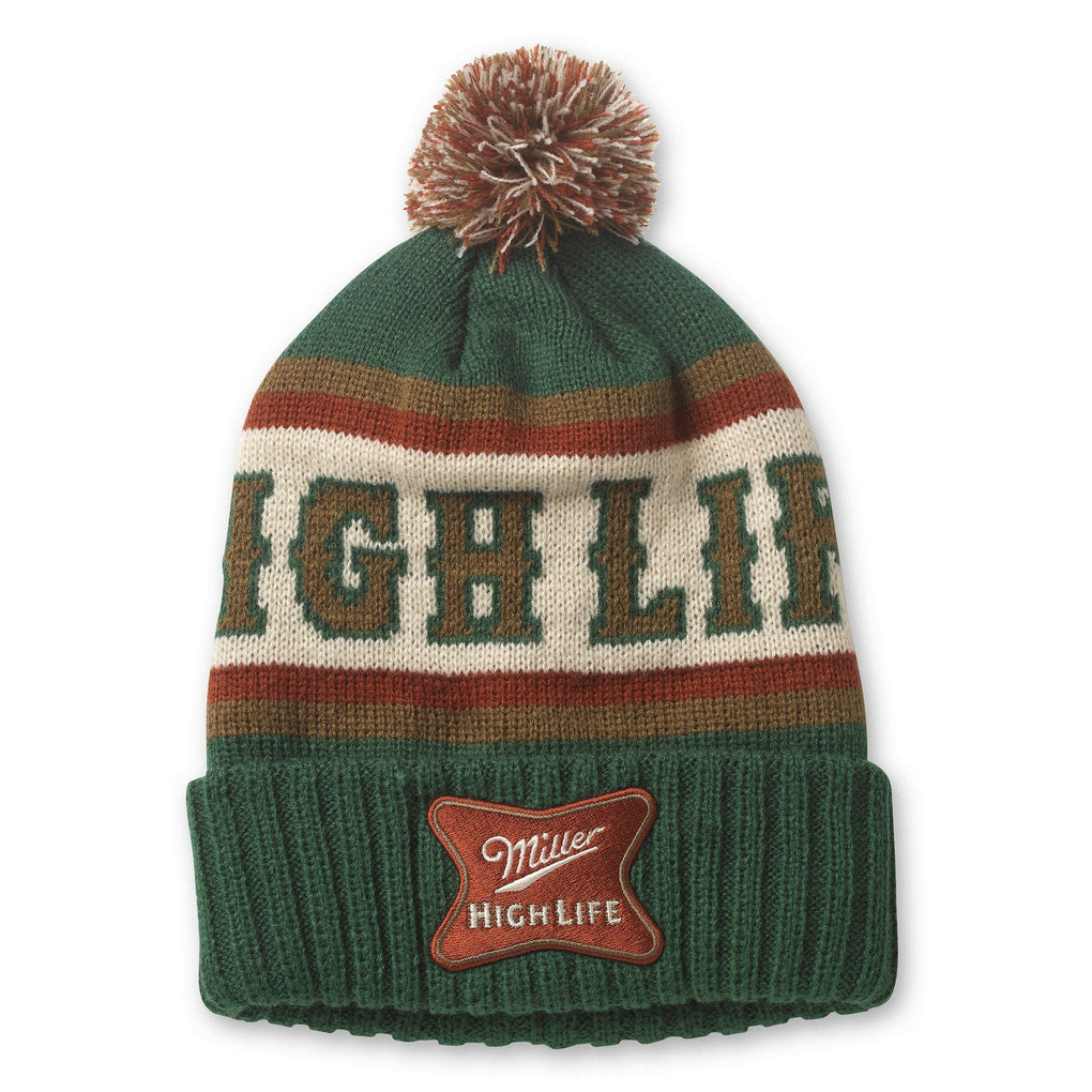 Pillow Line Knit Pom Pom Beanie - Miller High Life (Dark Green/Gold/Ivory)
