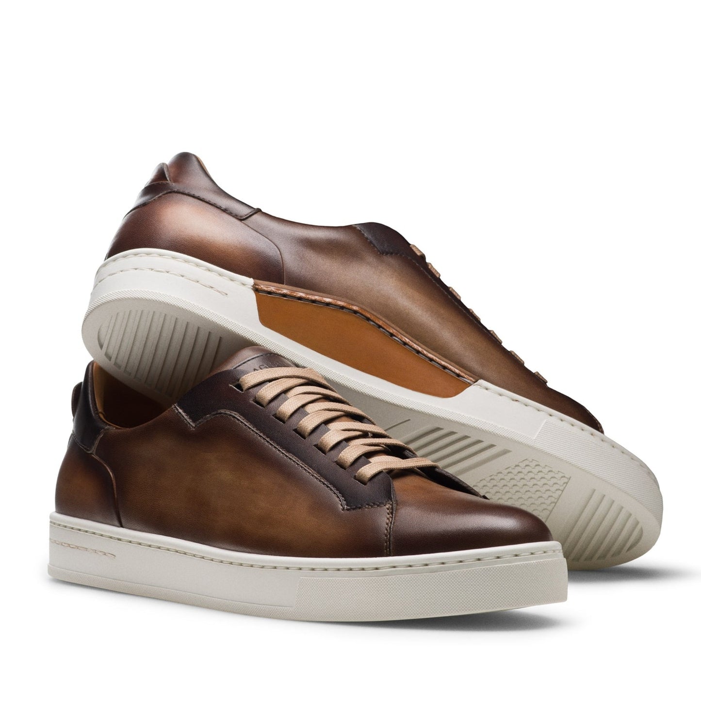 Amadeo Leather Low-Top Sneakers (Taupe/Brown)