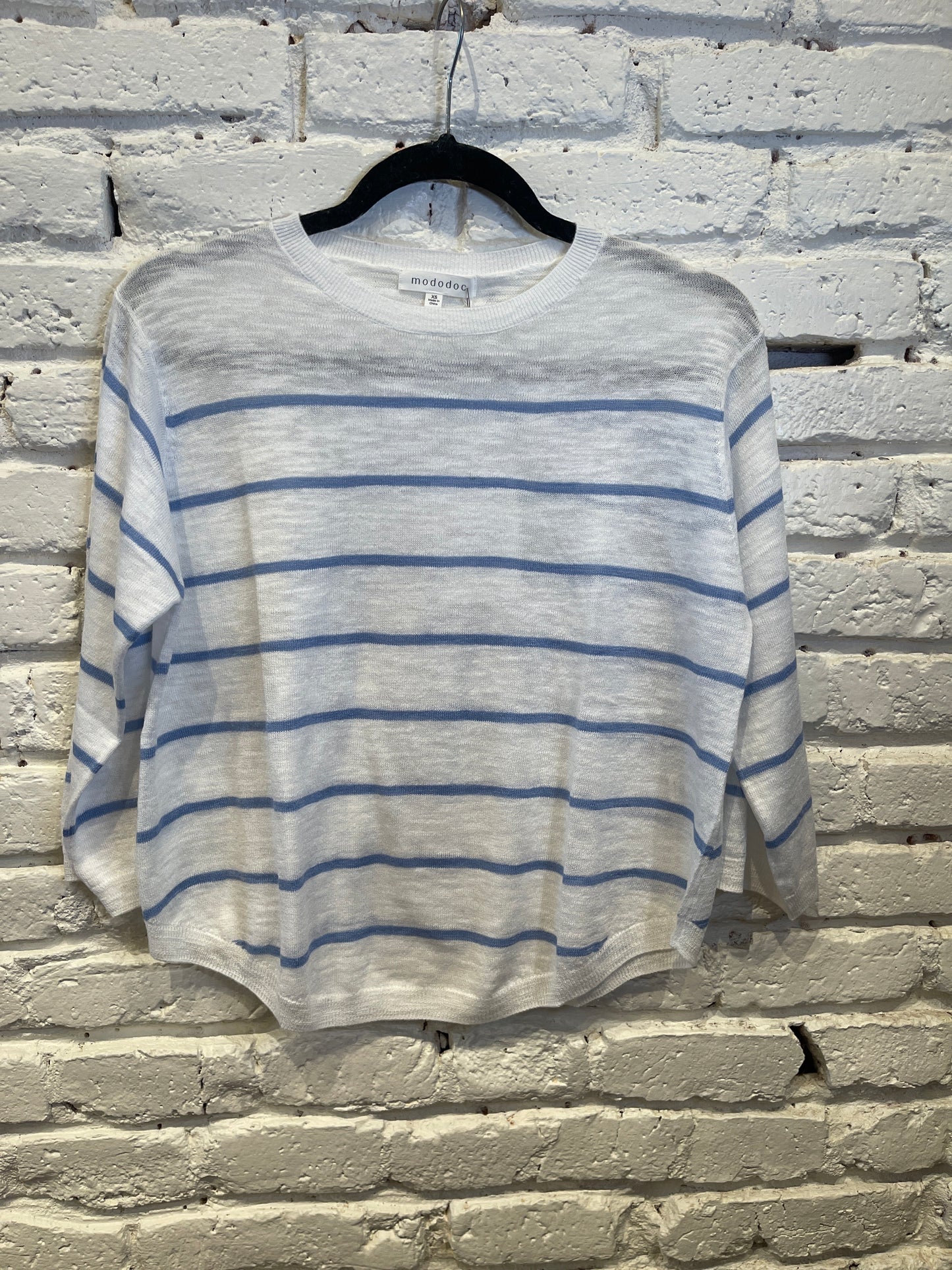 3/4 SLEEVE STRIPE SWING SWEATER
