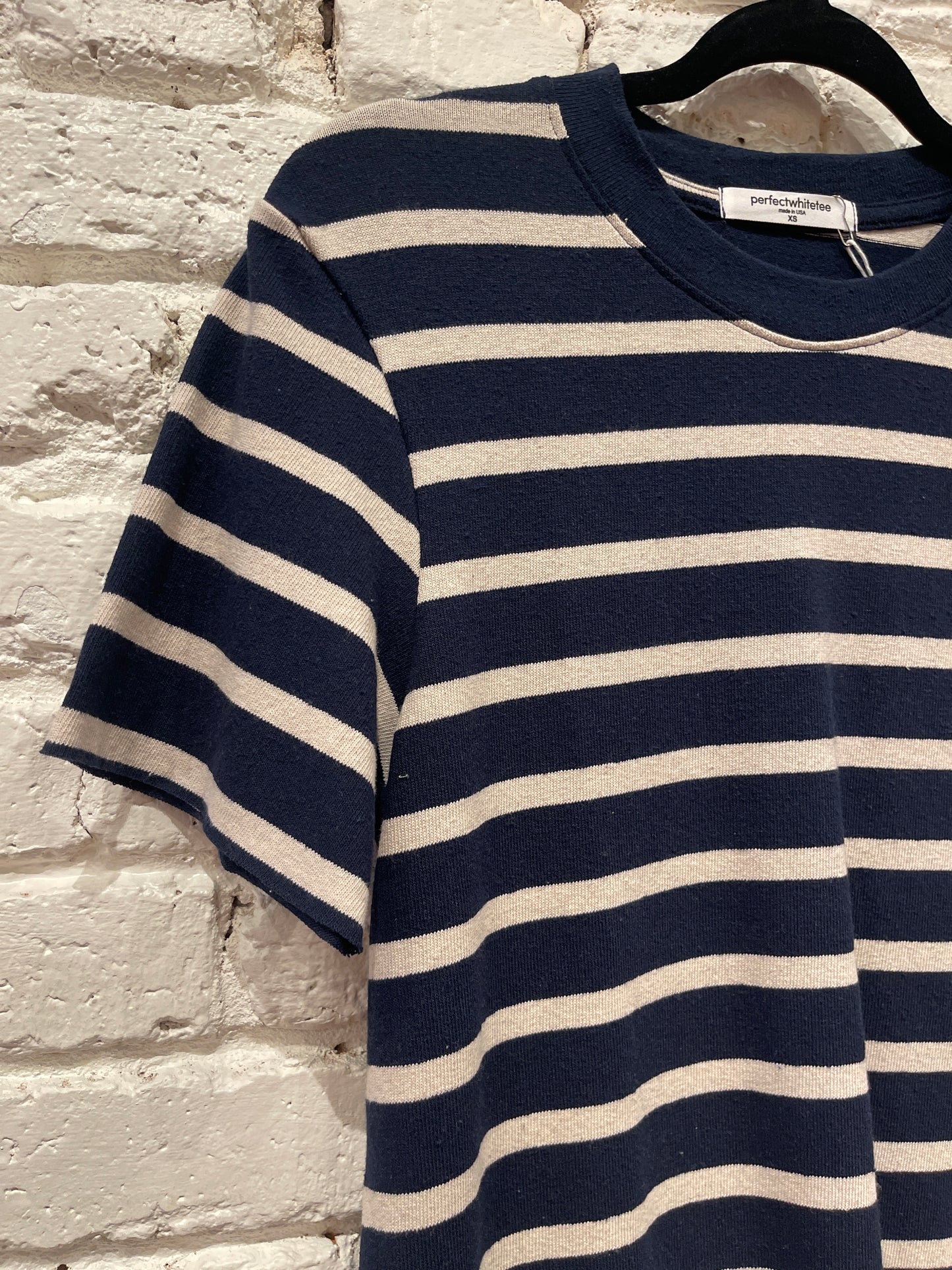 RHETT SS DRESS NAVY NATURAL STRIPE