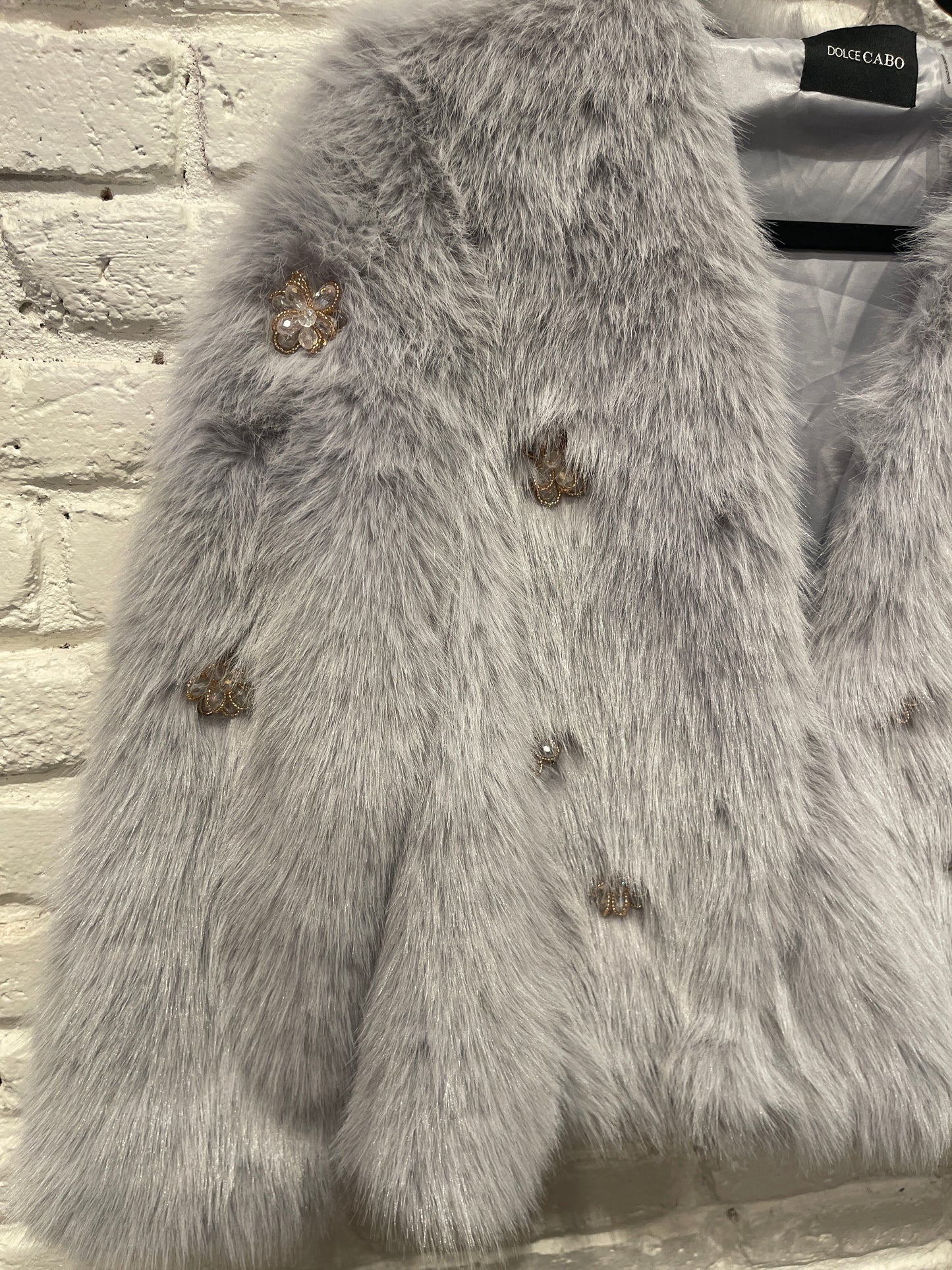 FAUX FUR SILVER FLOWER JACKET