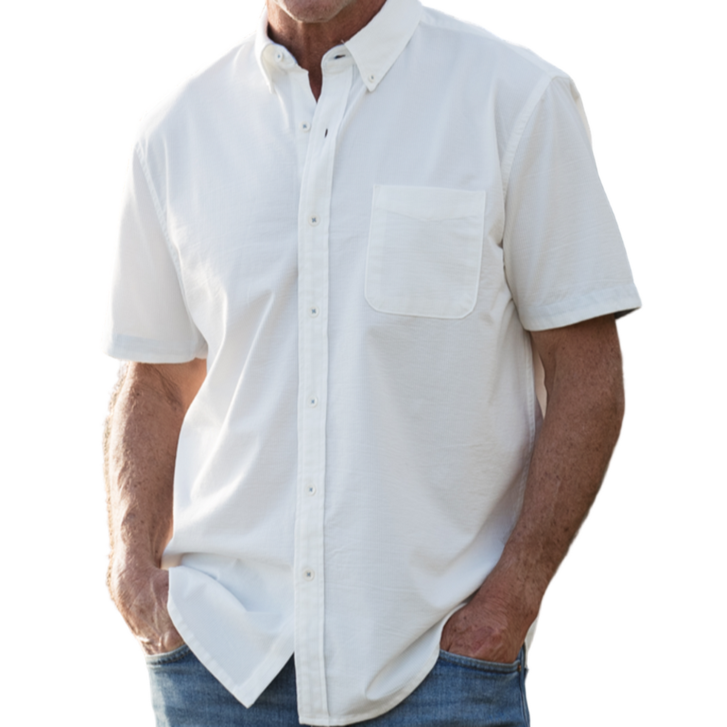 Stretch Knit Seersucker Shirt (White)