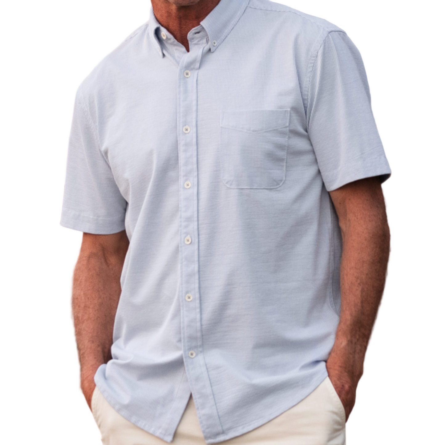 Stretch Knit Seersucker Shirt (Light Blue)