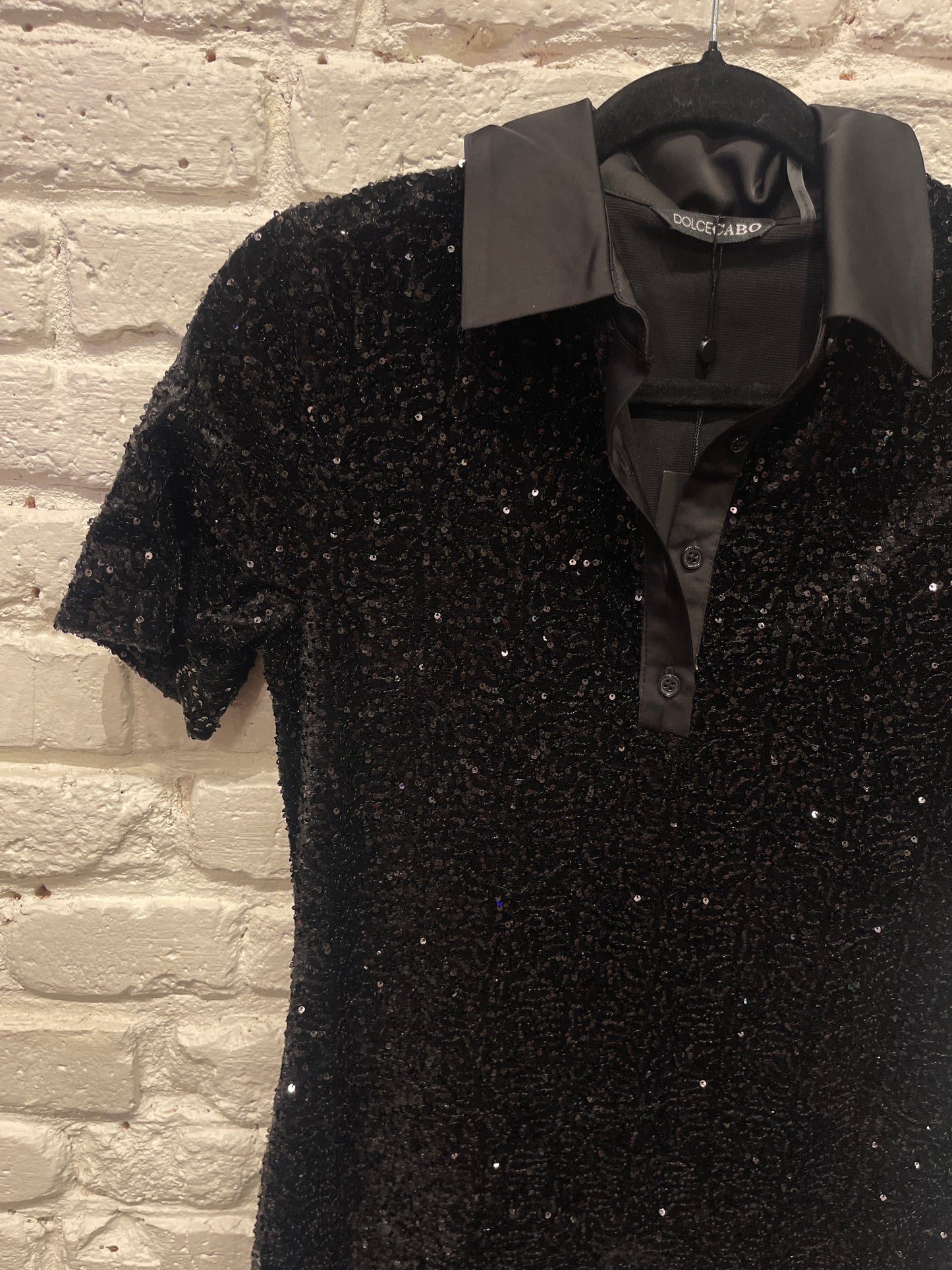SEQUIN POLO DRESS BLACK