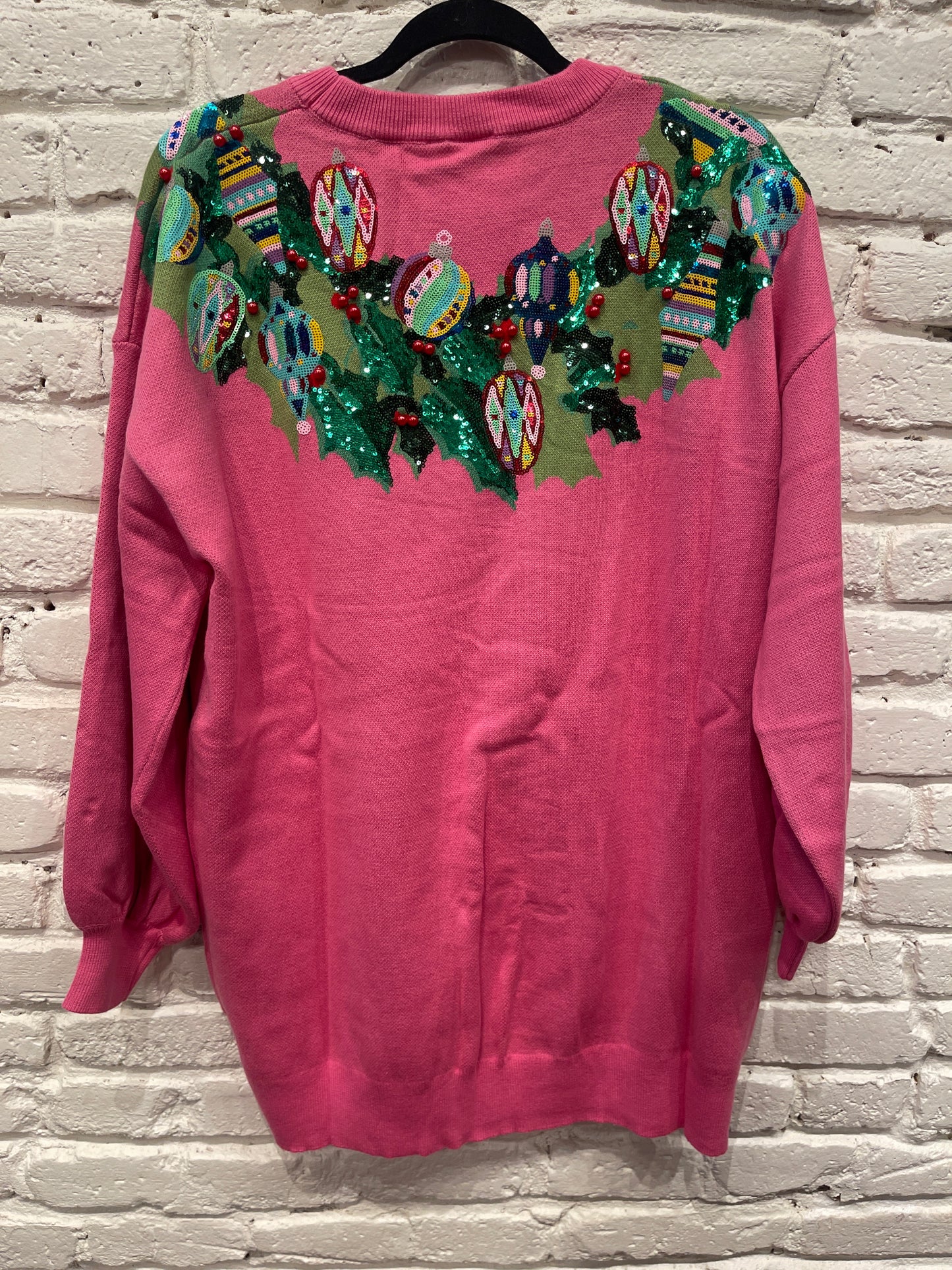 BRIGHT PINK WREATH SWEATER DRESS
