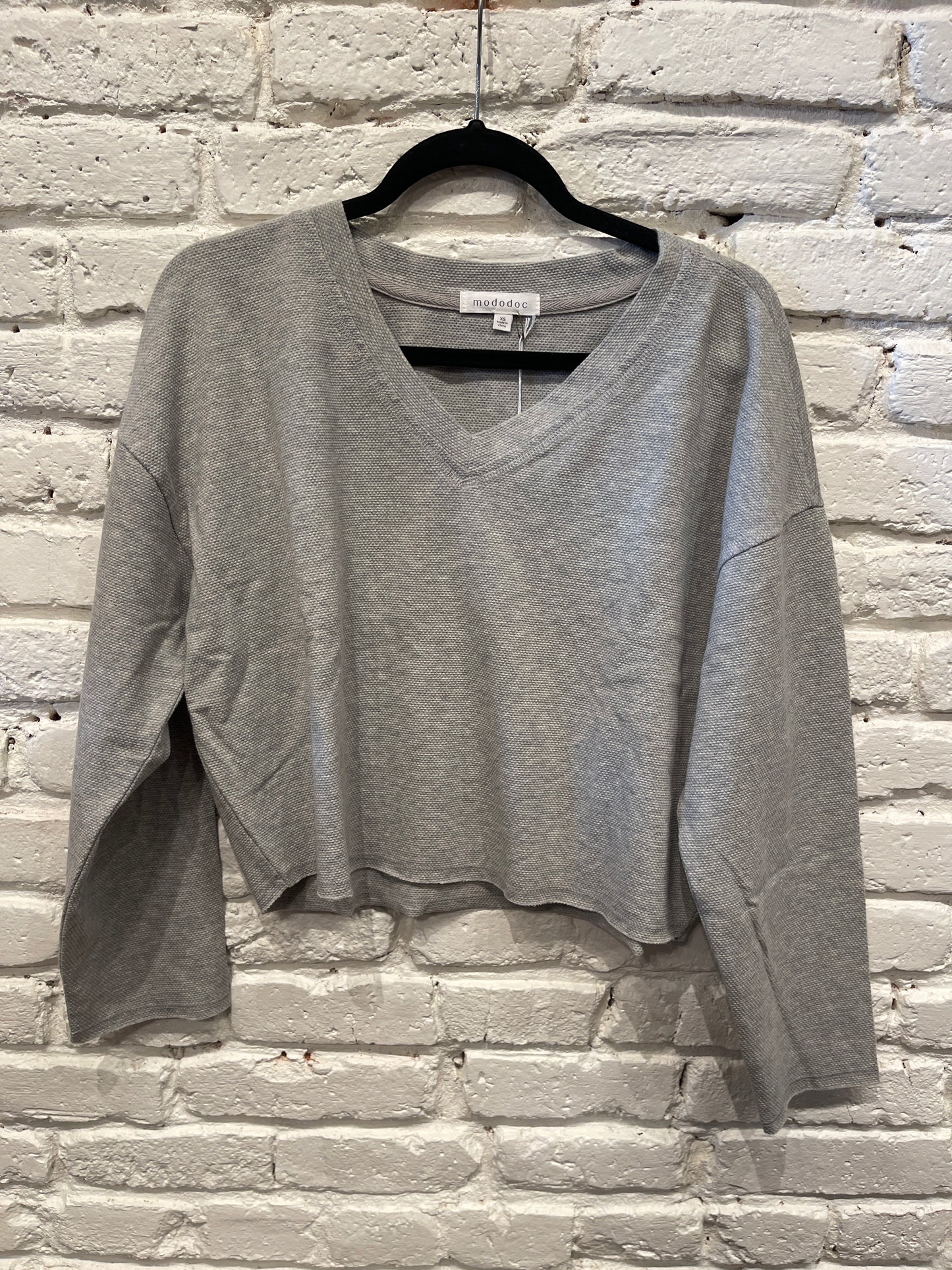 L/S V-NECK BOXY SWEATSHIRT HEATHER GREY