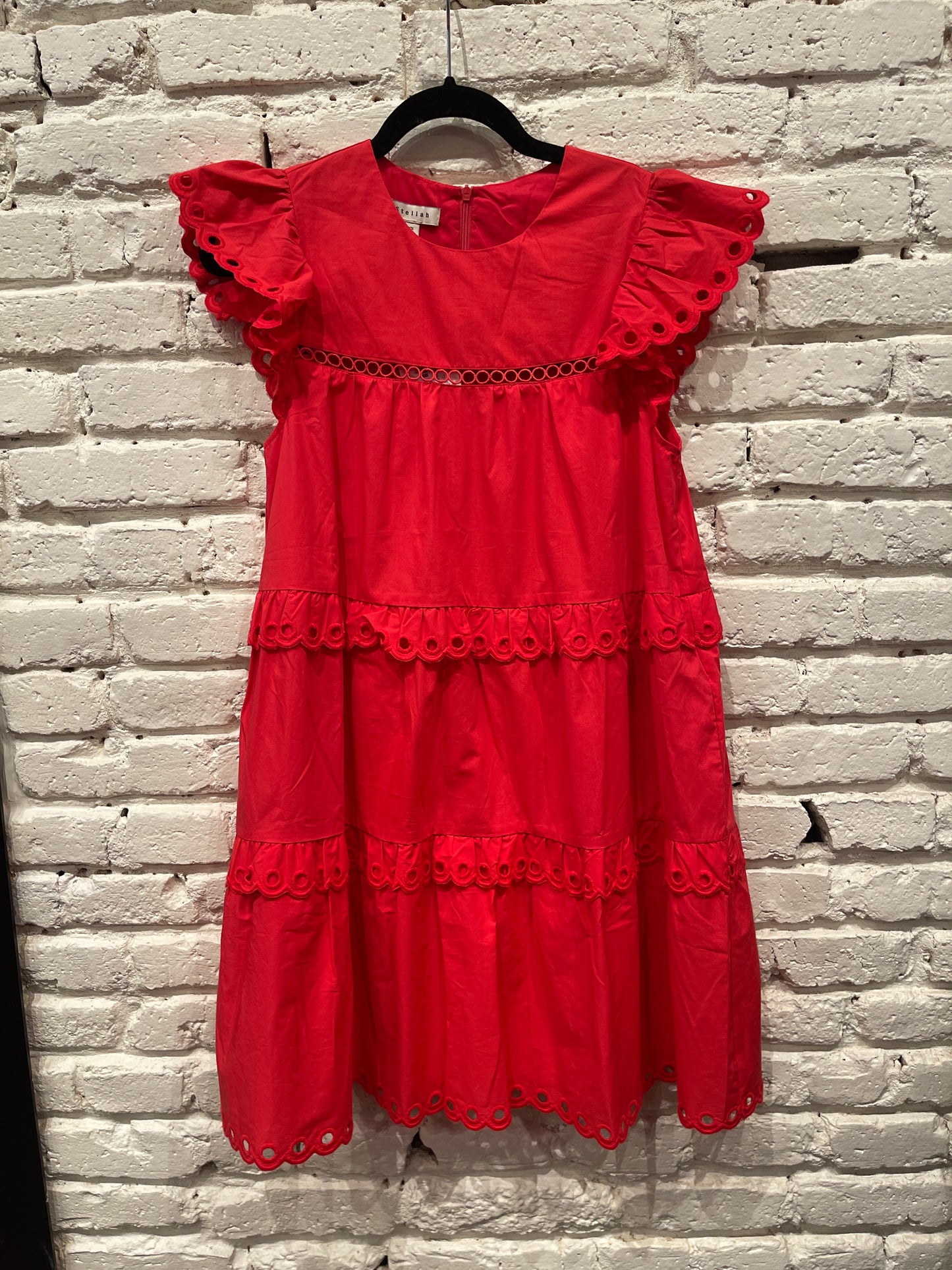EYELET DRESS RED