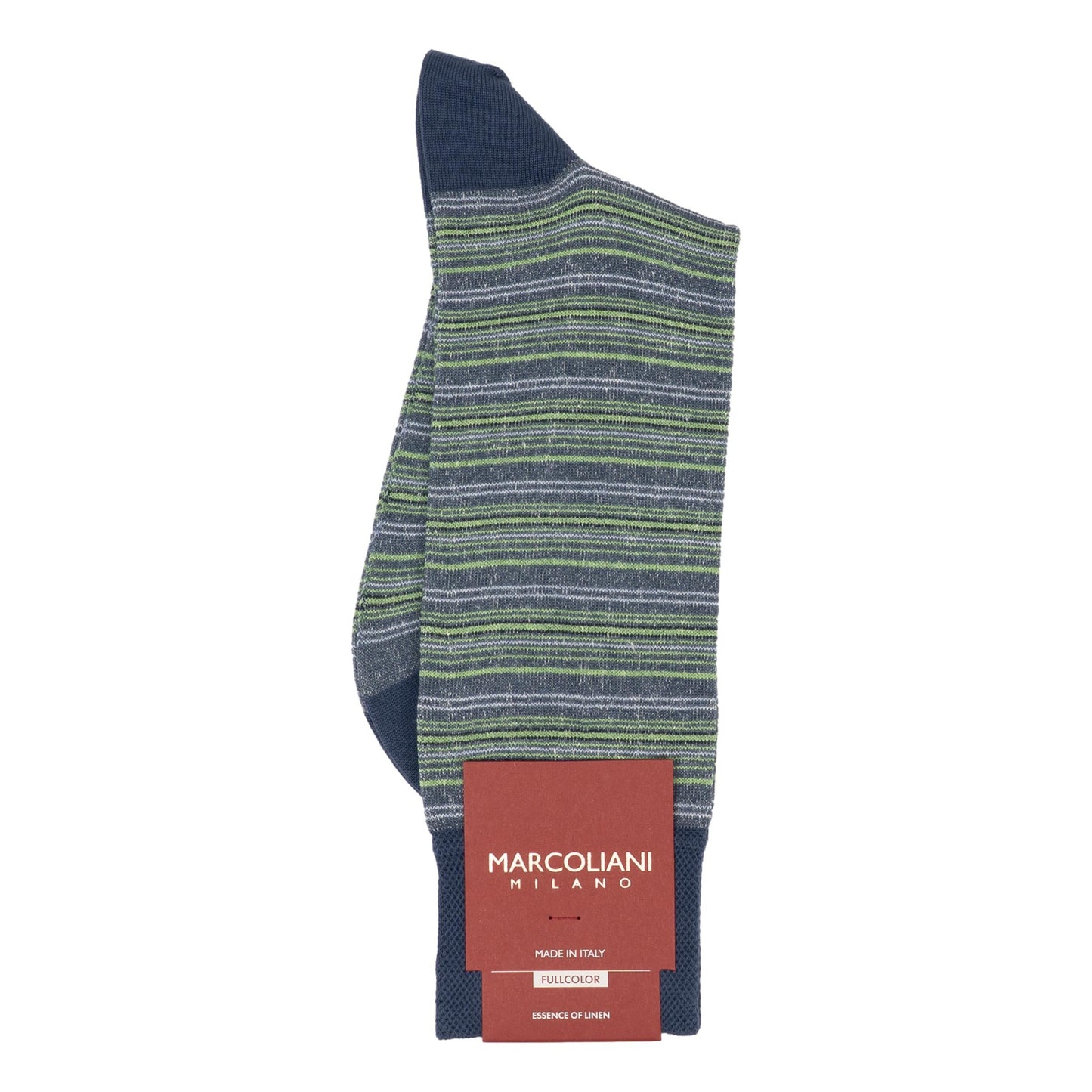 Linen & Cotton T-Shirt Stripe Socks (Denim/Green)