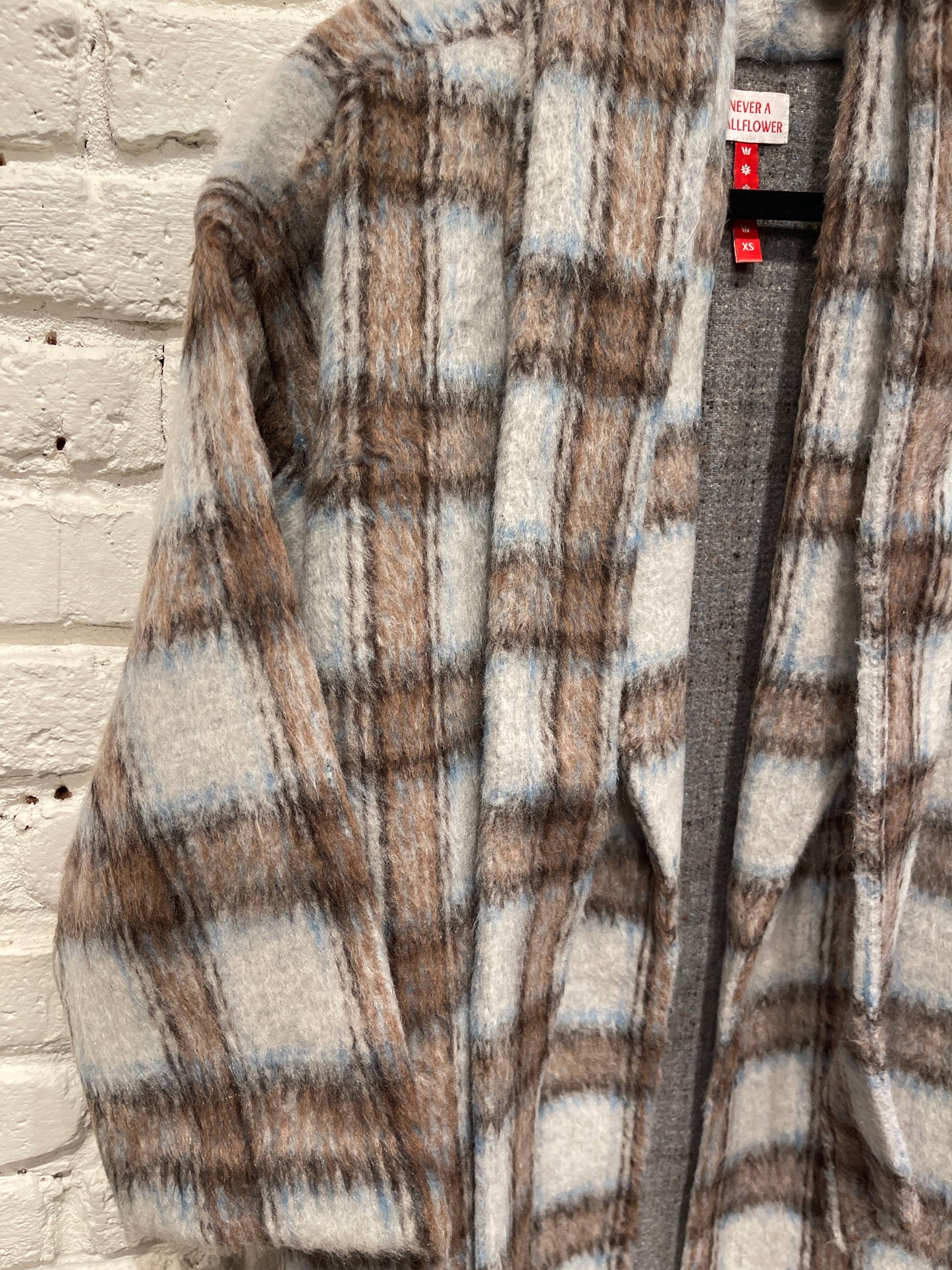 SHAWL COLLAR COAT BLUE PLAID