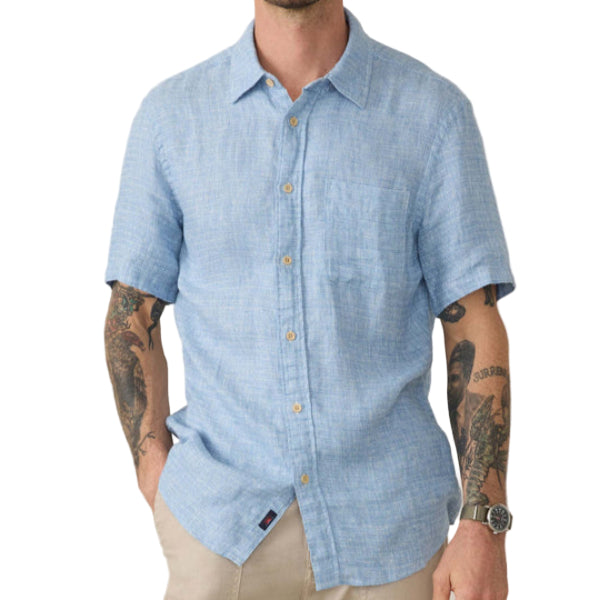 Short-Sleeve Palma Linen Shirt (Blue Basketweave)