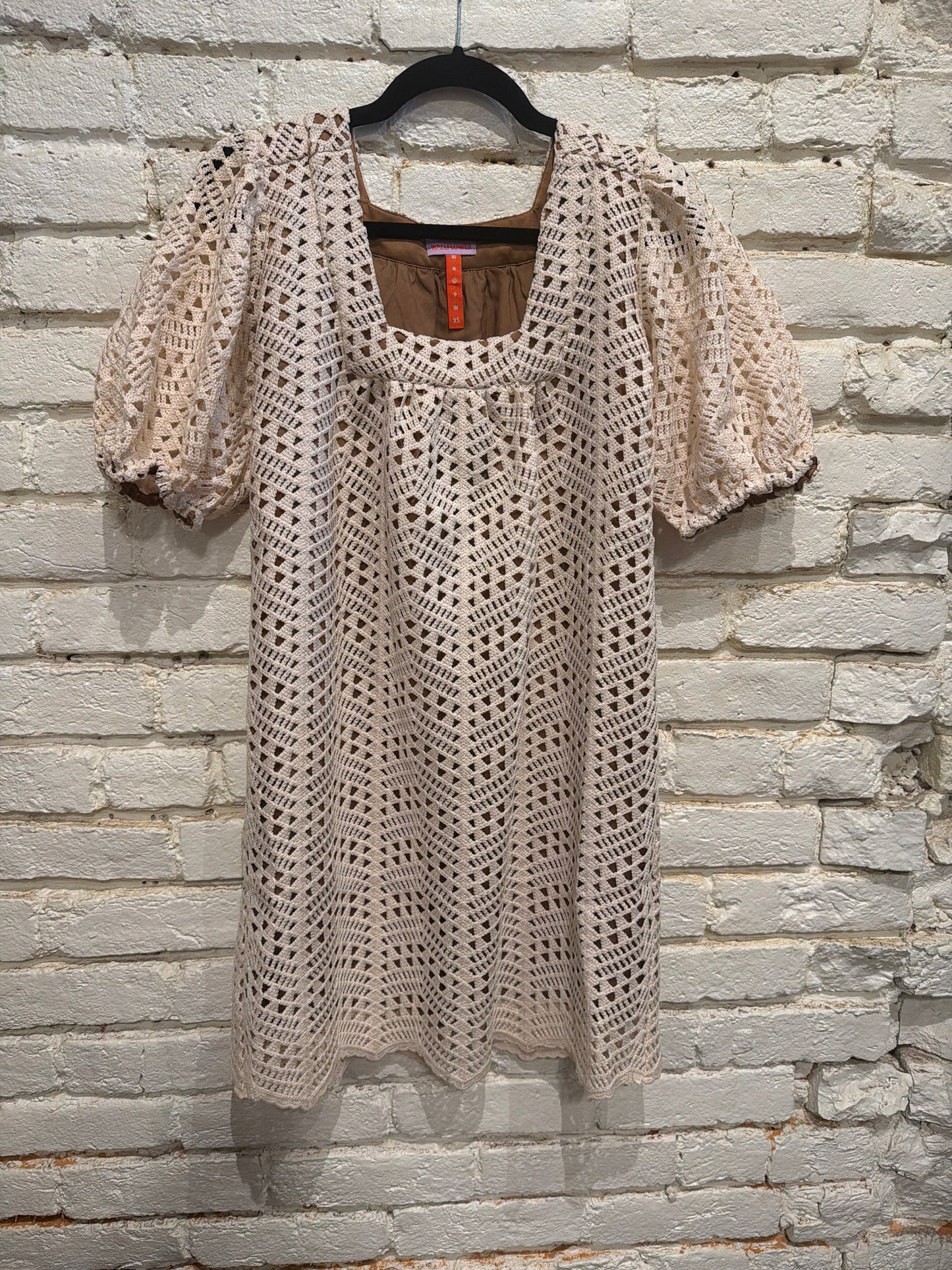 CROCHET SQUARE NECK DRESS BONE