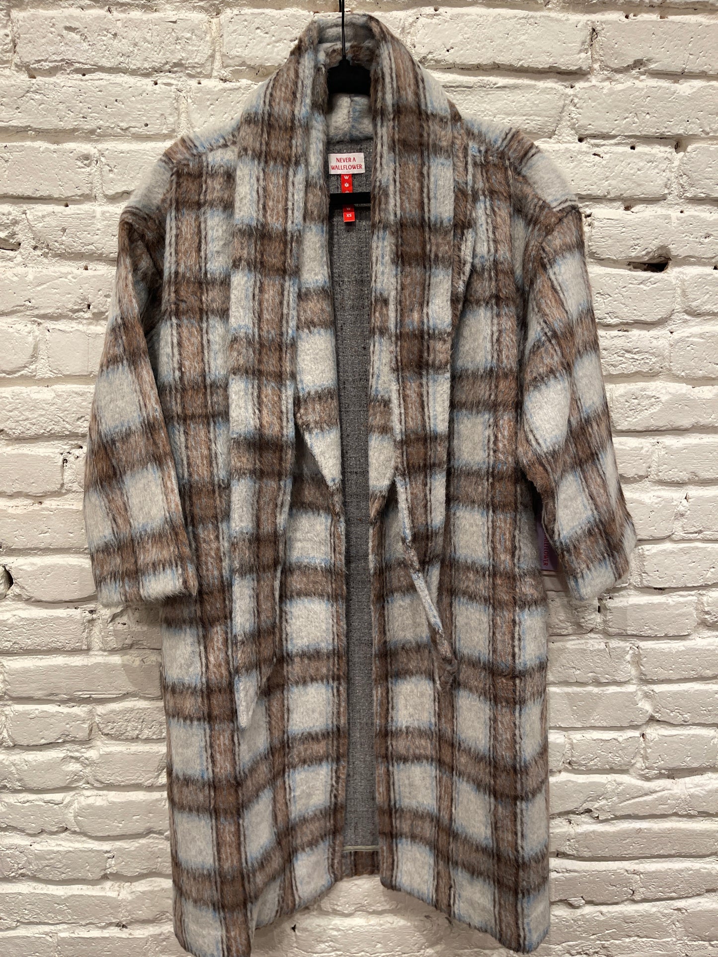 SHAWL COLLAR COAT BLUE PLAID