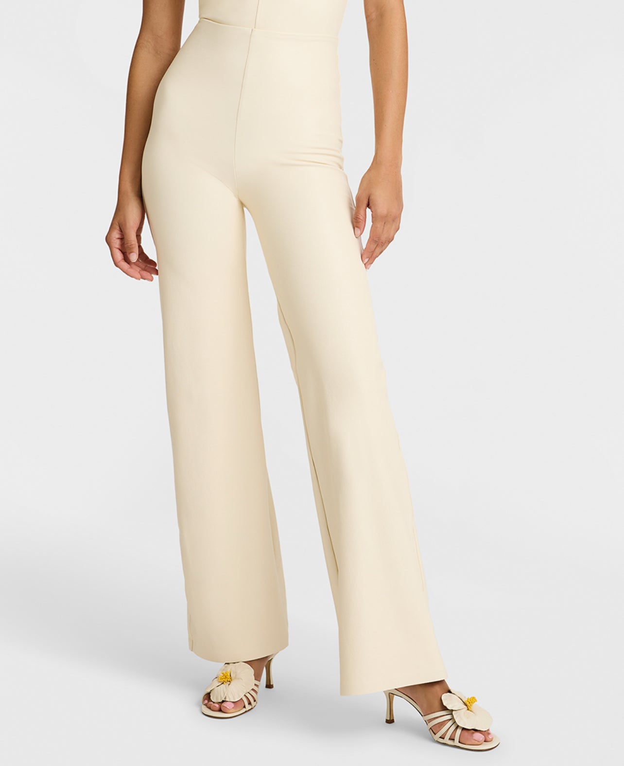 FAUX LEATHER WIDE LEG PANT IVORY