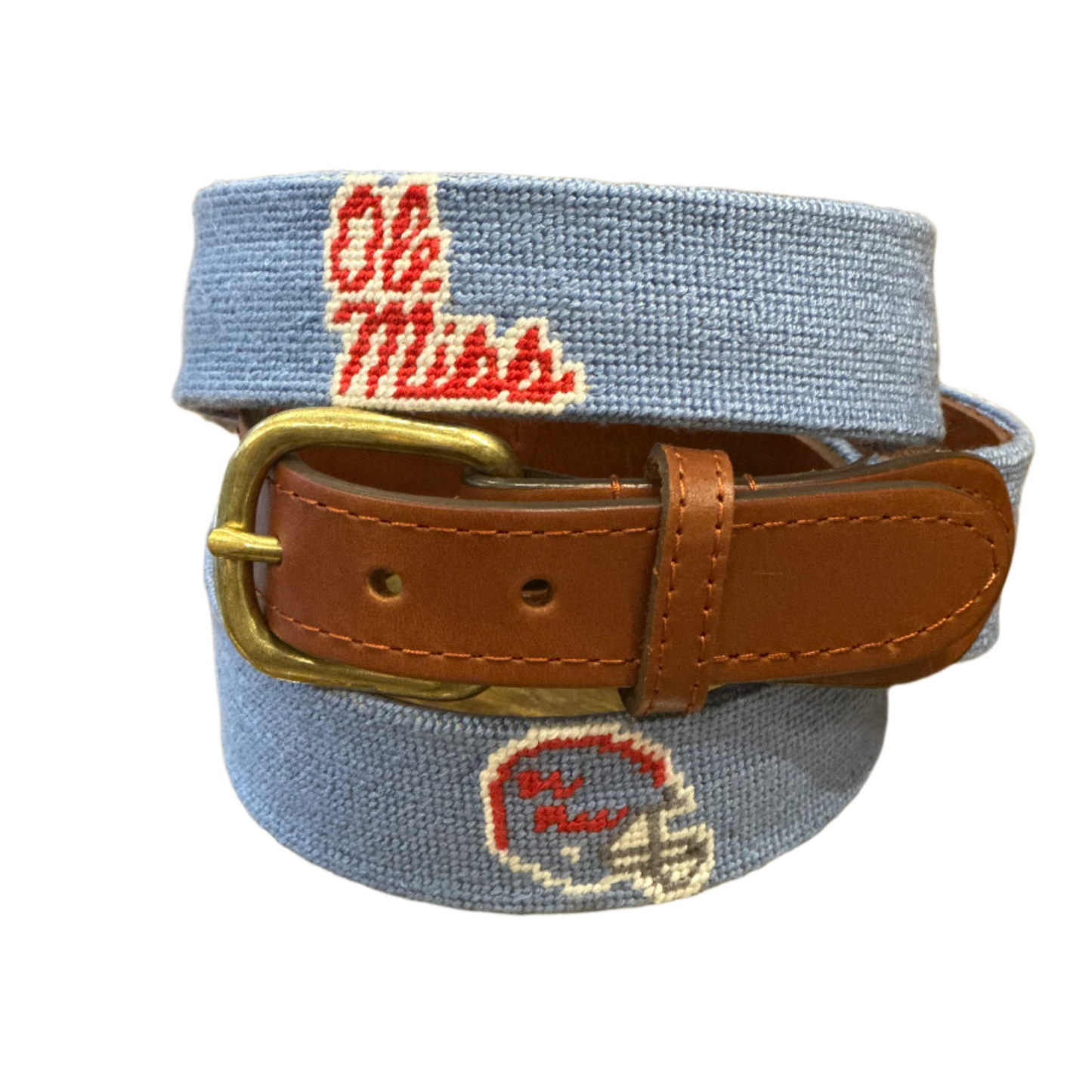Mississippi Logo & Football Helmet Belt (Baby Blue)