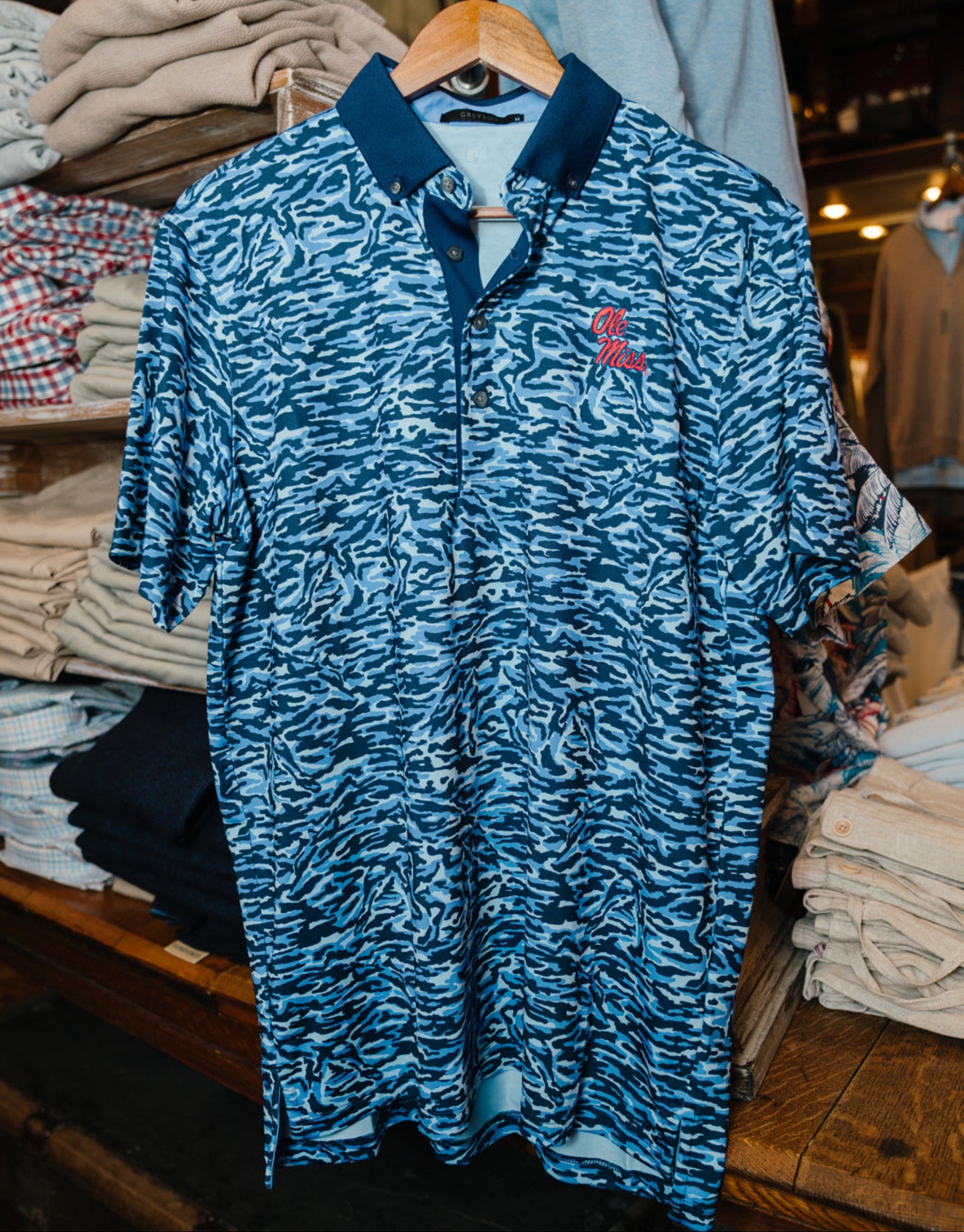 Stalking Wolf Camo Ole Miss Polo (Wolf Blue)