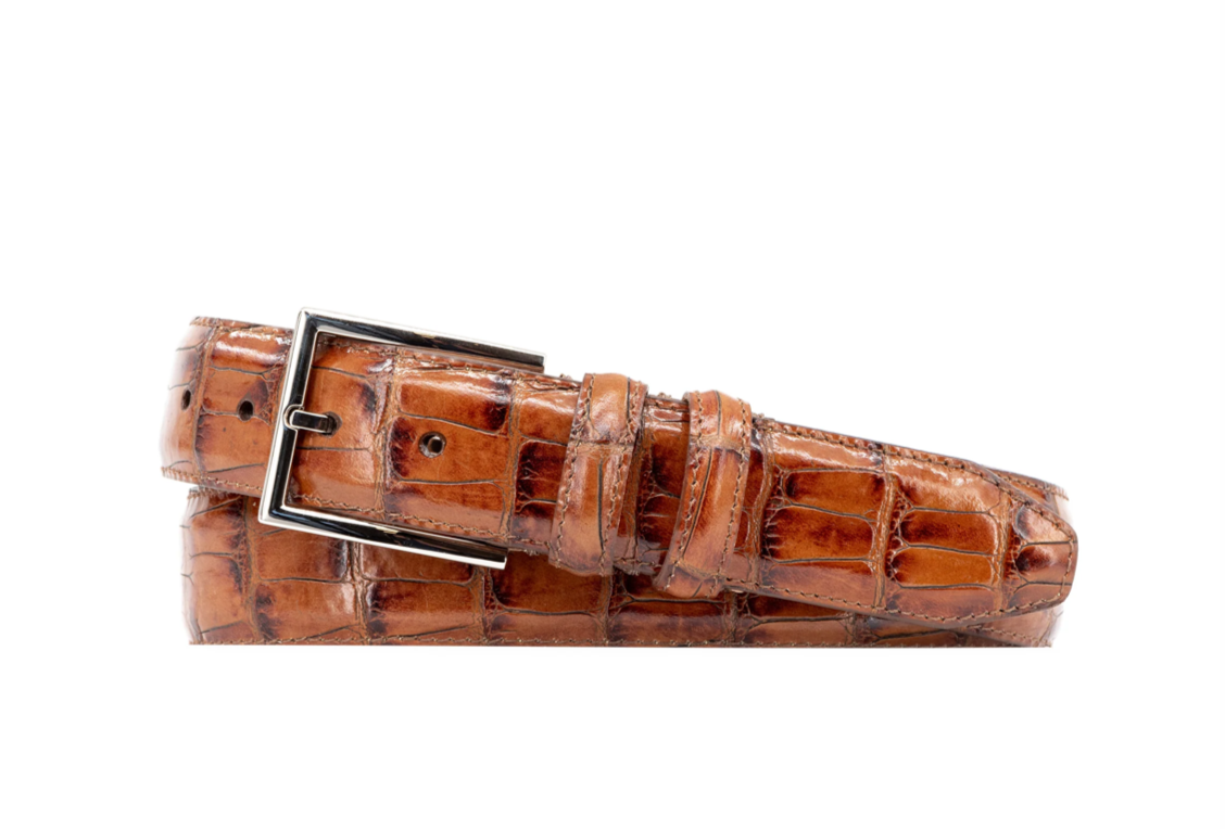 Alexander Alligator Grain Italian Calf Leather Belt (Chestnut)