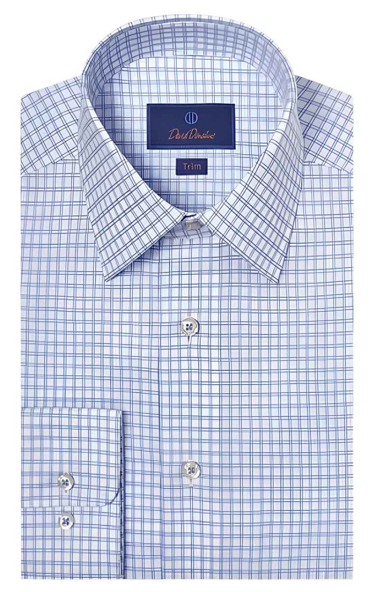 White & Blue Dobby Check Dress Shirt -TBSP10822135