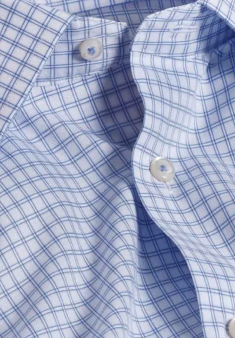 White & Blue Dobby Check Dress Shirt -TBSP10822135