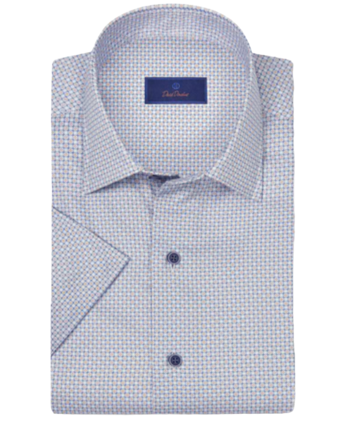 Blue & Orange Micro Print Short Sleeve Shirt