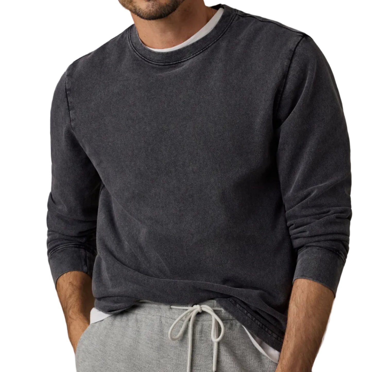 Long-Sleeve Recycled Terry Tee (Graphite)