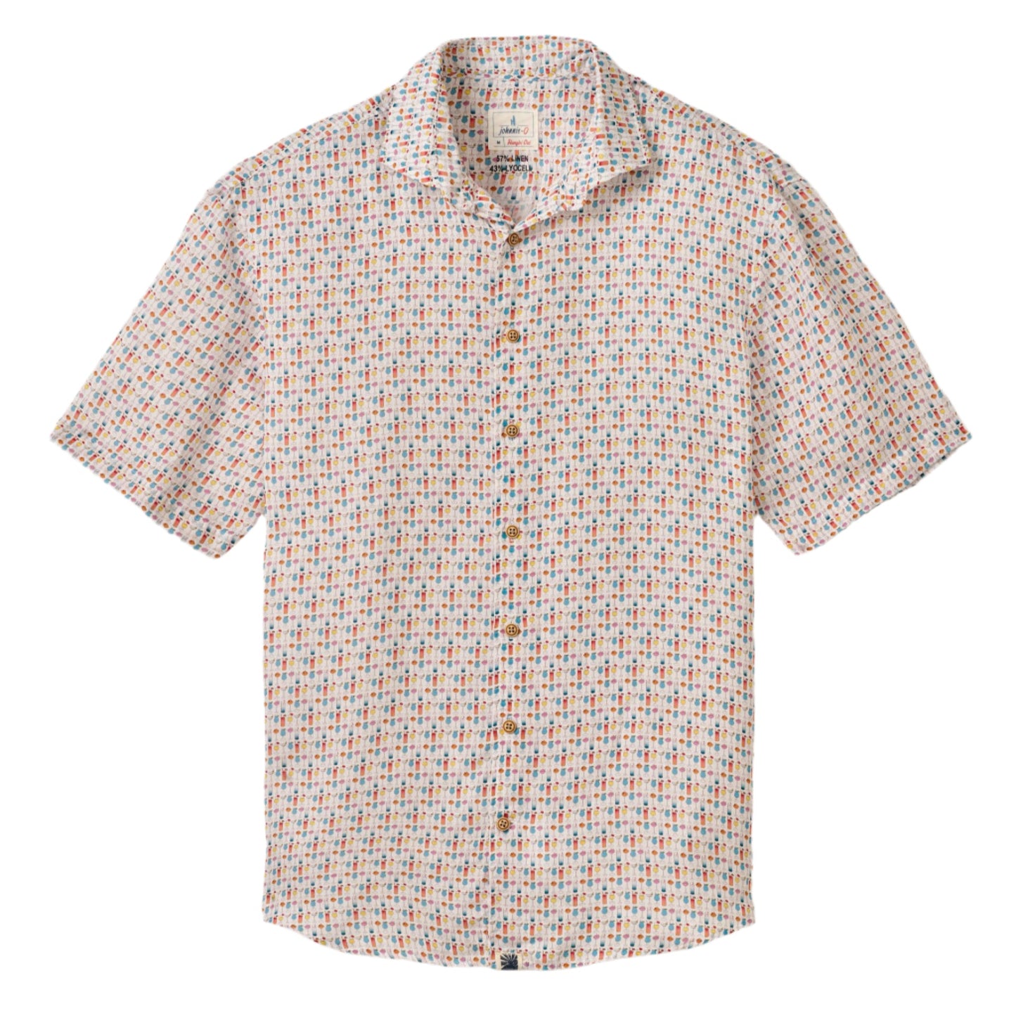 Short Sleeve Hangin' Out Linen Button Down Shirt - 5 O'Clock Somewhere (White)
