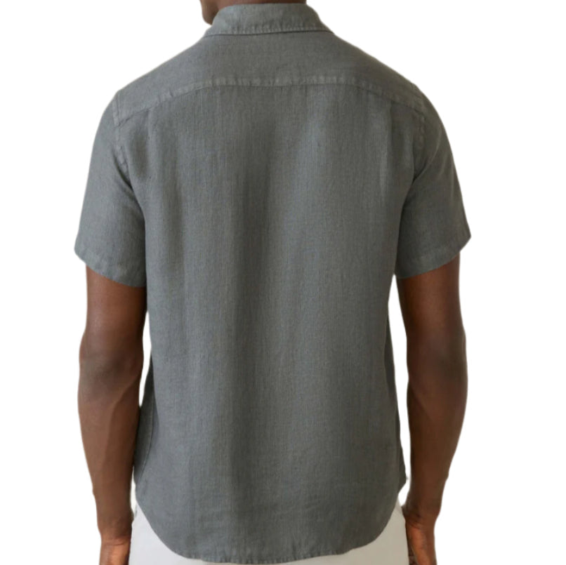 Short-Sleeve Palma Linen Shirt (Washed Black Basketweave)