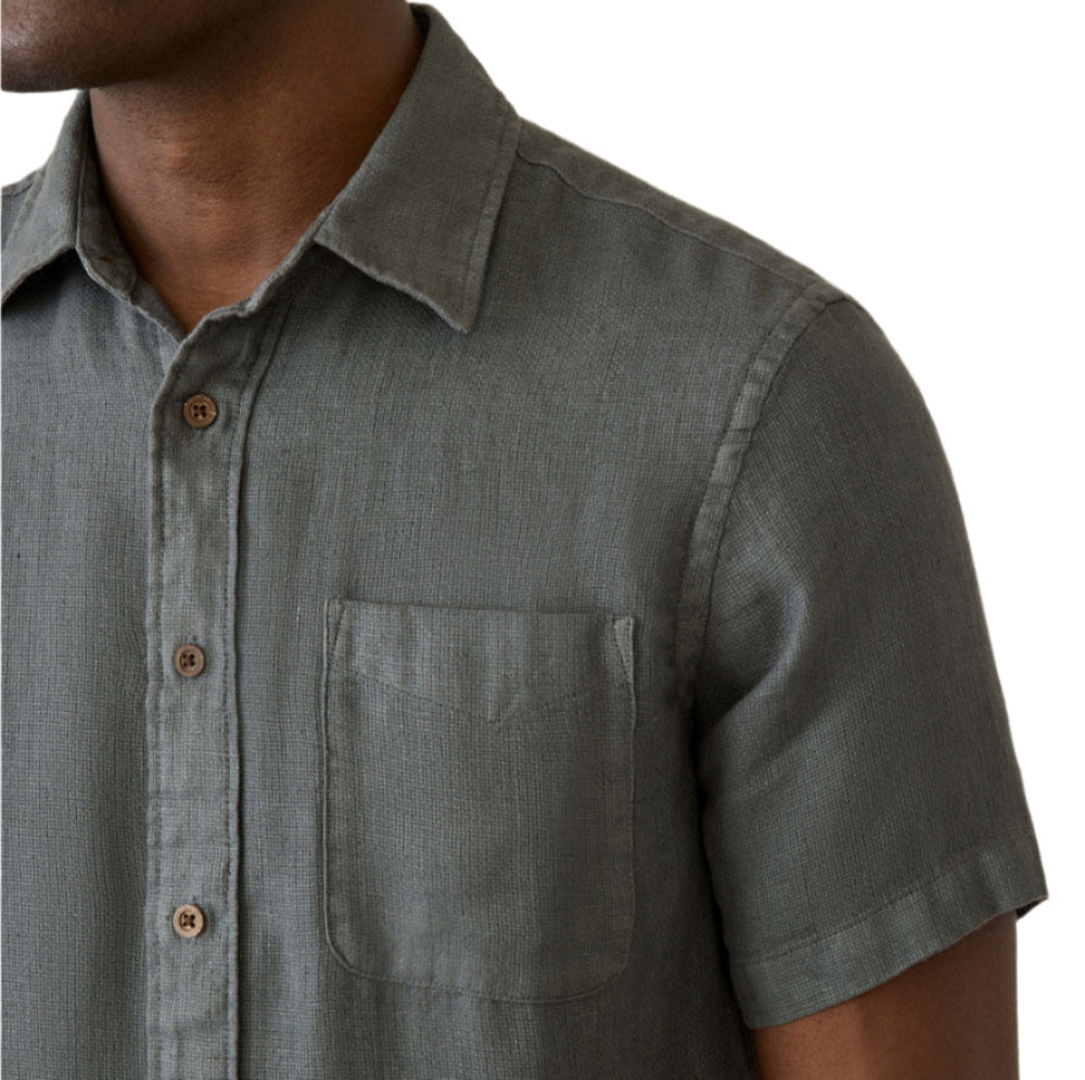 Short-Sleeve Palma Linen Shirt (Washed Black Basketweave)
