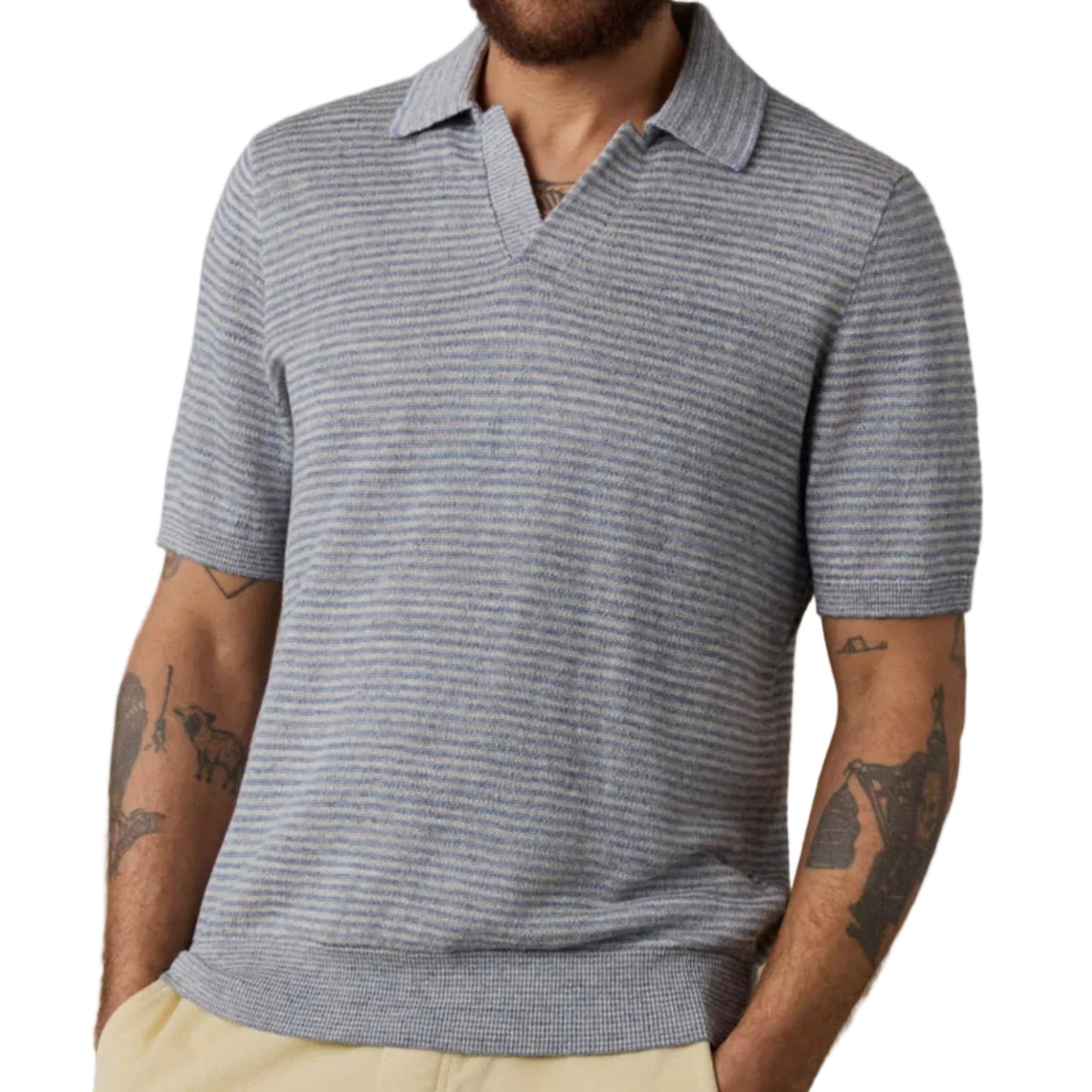 Short-Sleeve Linen Sweater Polo (Shore Rock Stripe)