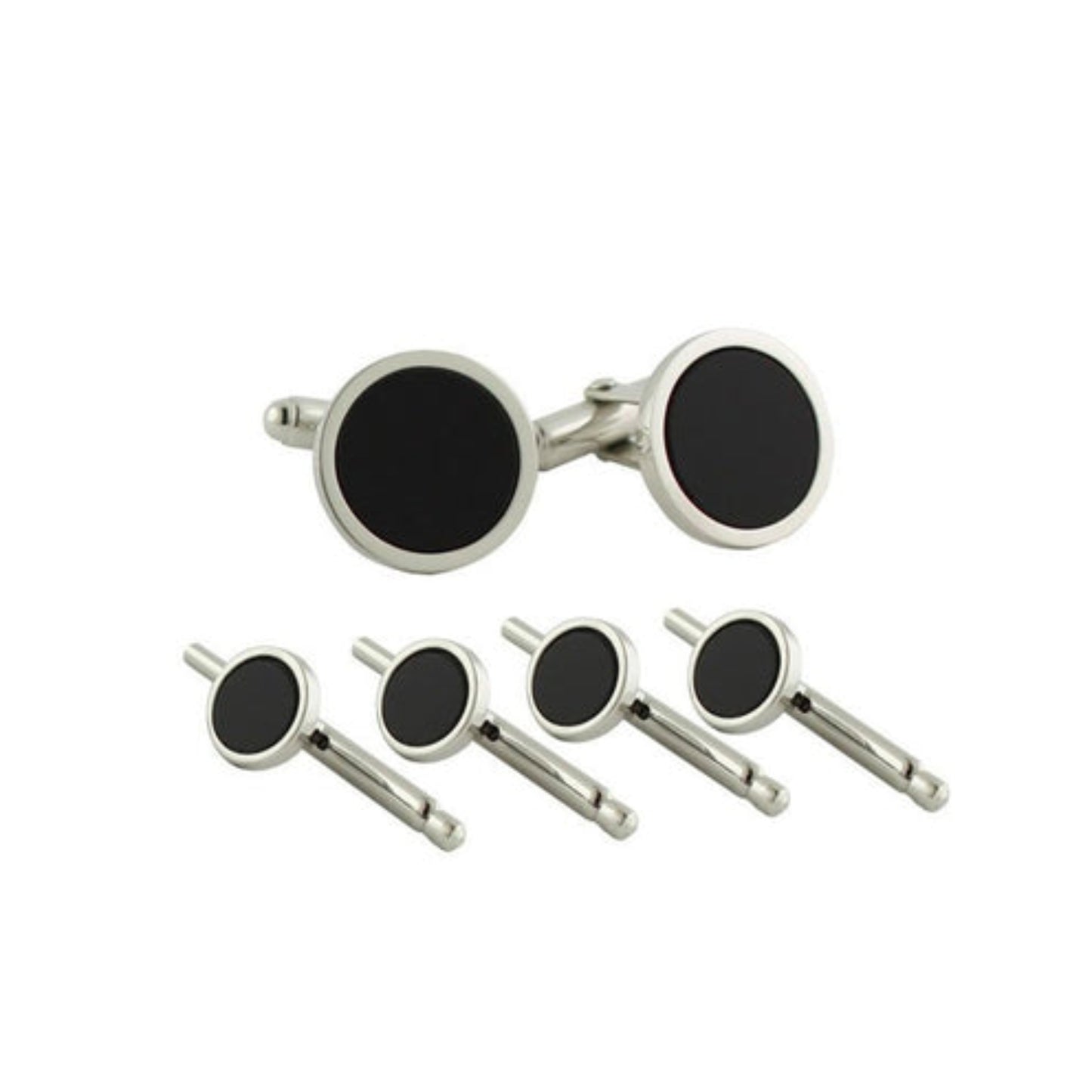 Onyx & Brass Swivel Action Stud Set (Silver)