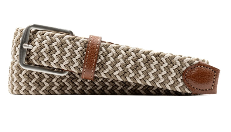 Newport Woven Italian Rayon Elastic Belt (British Tan/Sand)