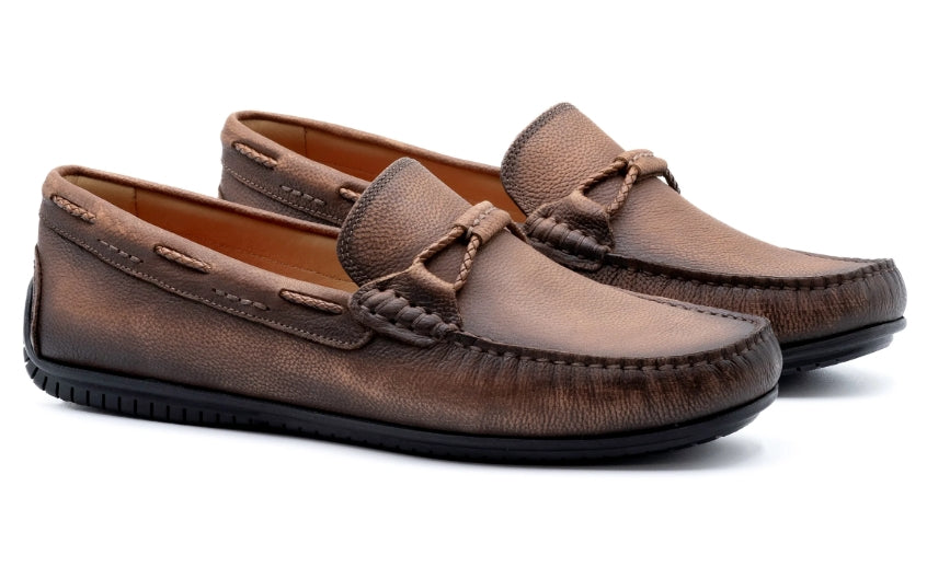 Bermuda Pebble Grain Braided Bit Loafers (Old Saddle)