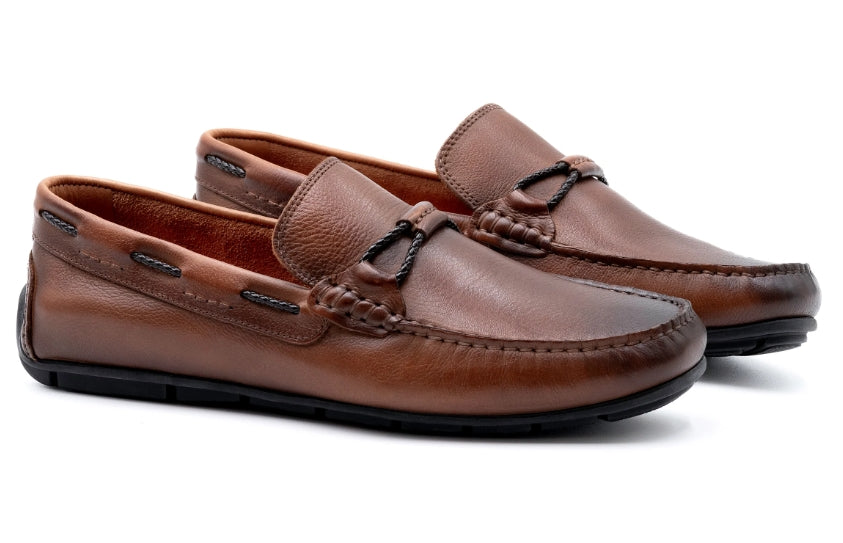 Bermuda Pebble Grain Braided Bit Loafers (Bourbon)