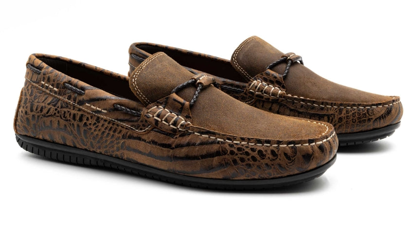 Bermuda Crocodile Grain Braided Bit Loafers (Burnt Pecan)
