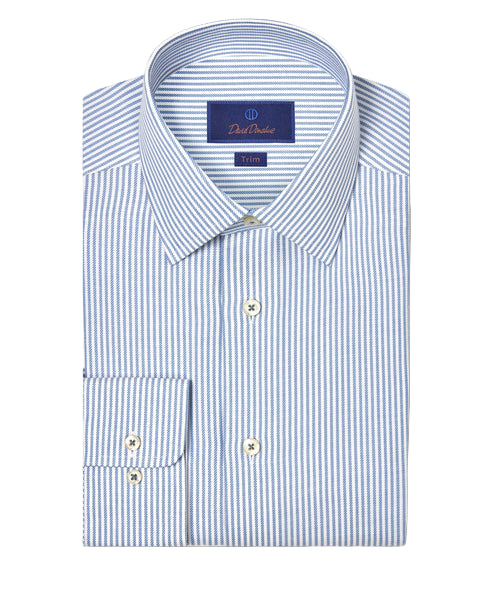White & Blue Stripe Cashmere Blend Dress Shirt