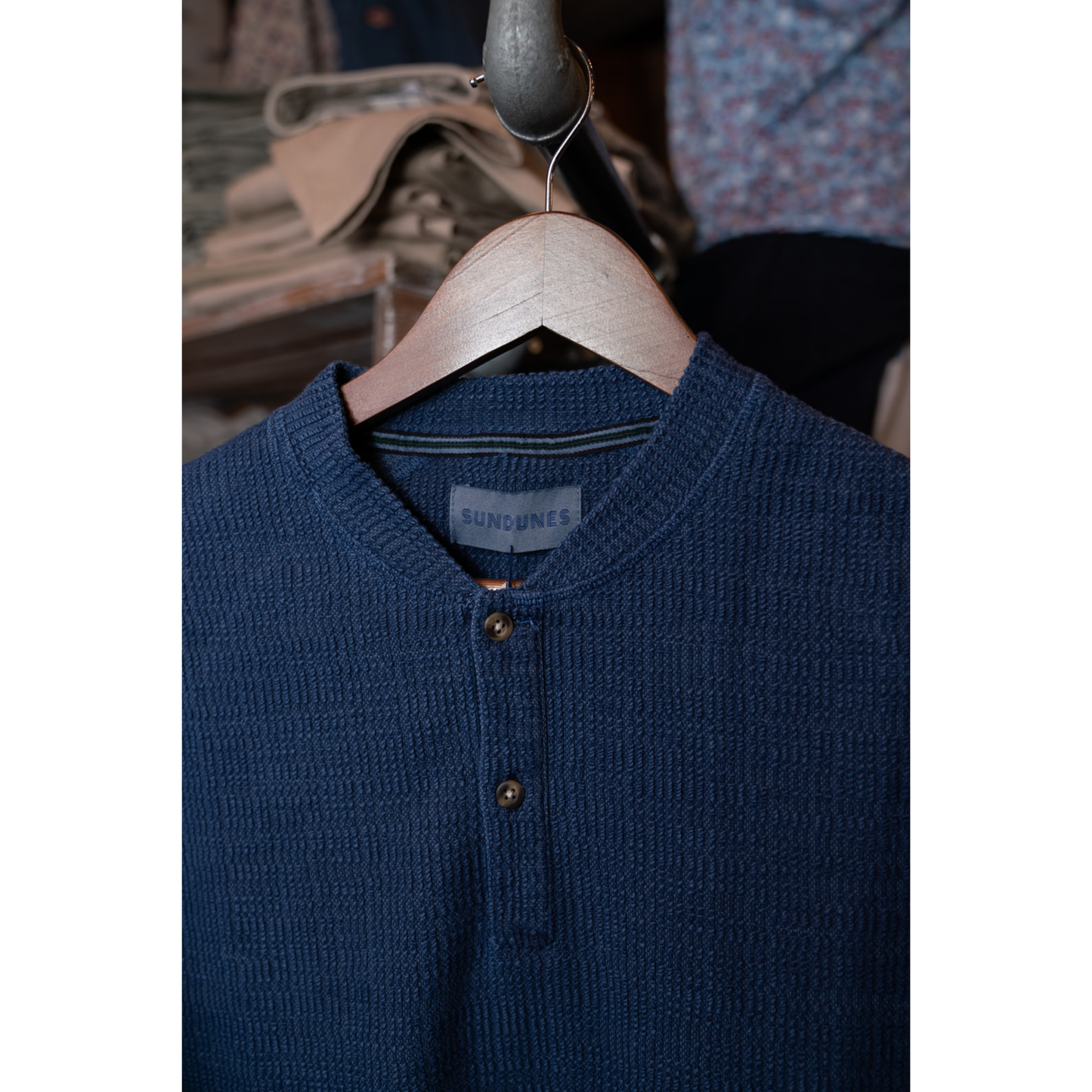 Sundunes Garment Dyed Henley (Navy)