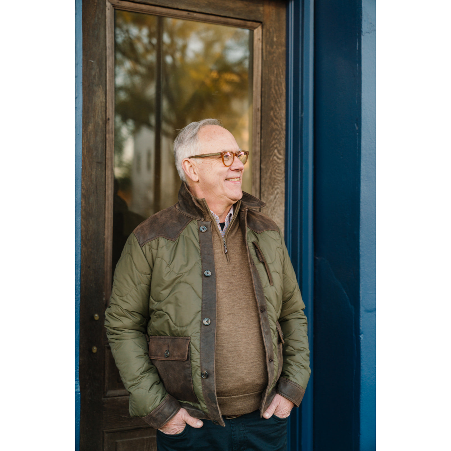Patterned Quilted Jacket with Leather Detail