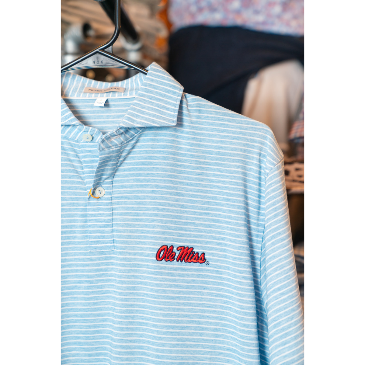 Ole Miss Etc Stripe Performance Jersey Polo (Cottage Blue)