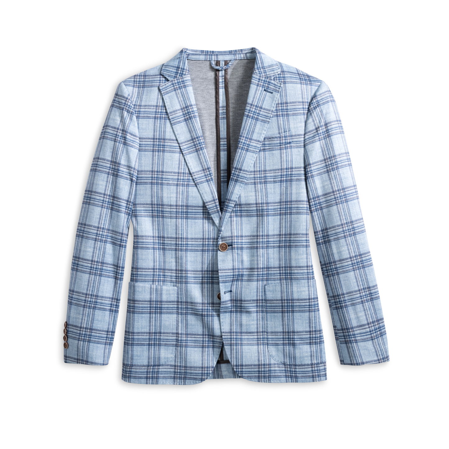 Printed Knit Stretch Sport Coat - Samuel Printed Plaid (Gulf Blue)