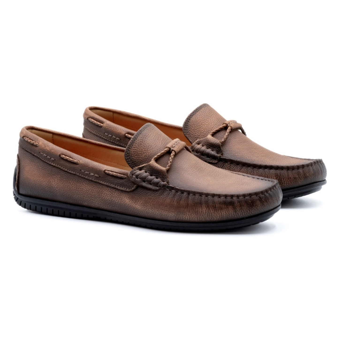 Bermuda Pebble Grain Braided Bit Loafers (Old Saddle)