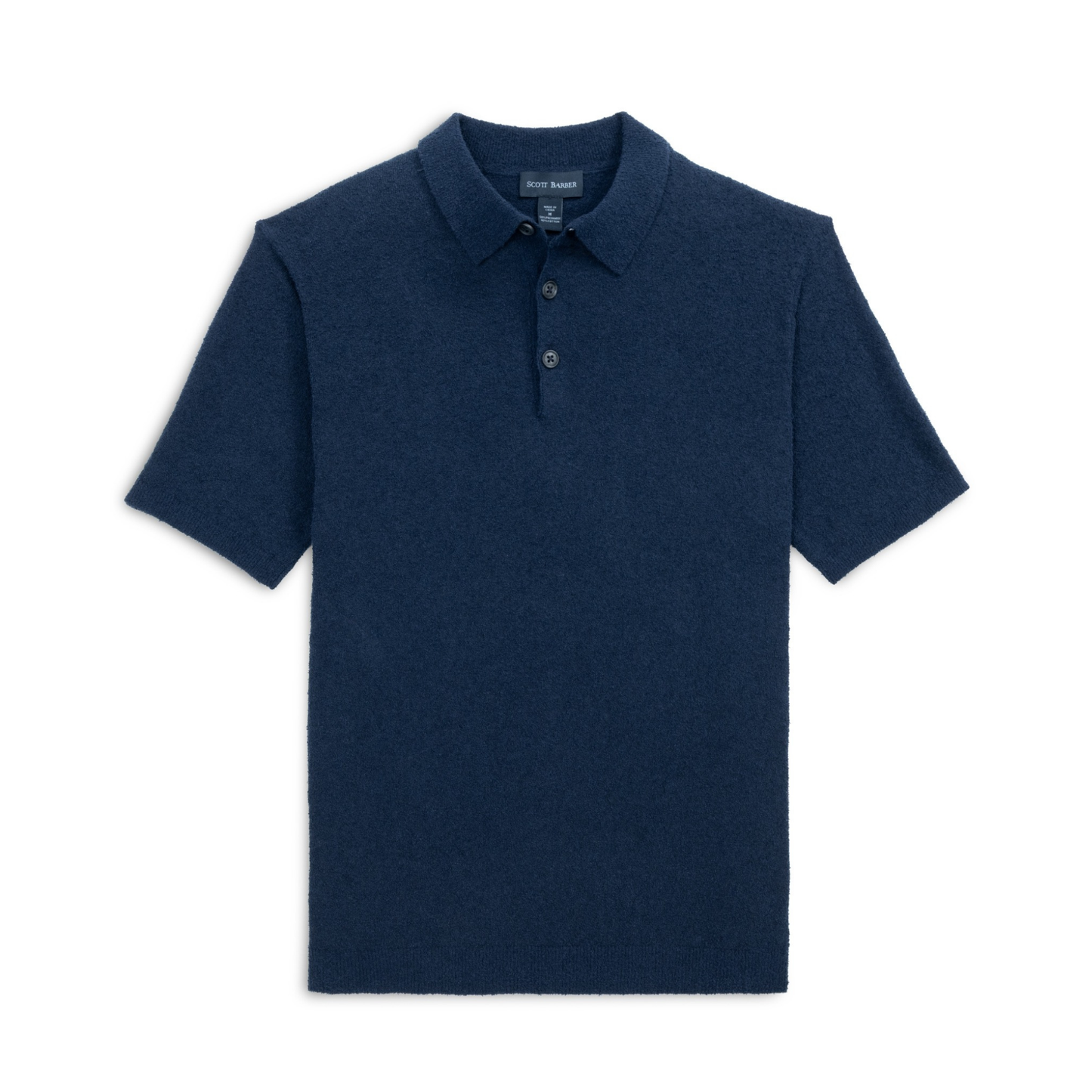 Fine Gauge Boucle Knit Polo (Navy)