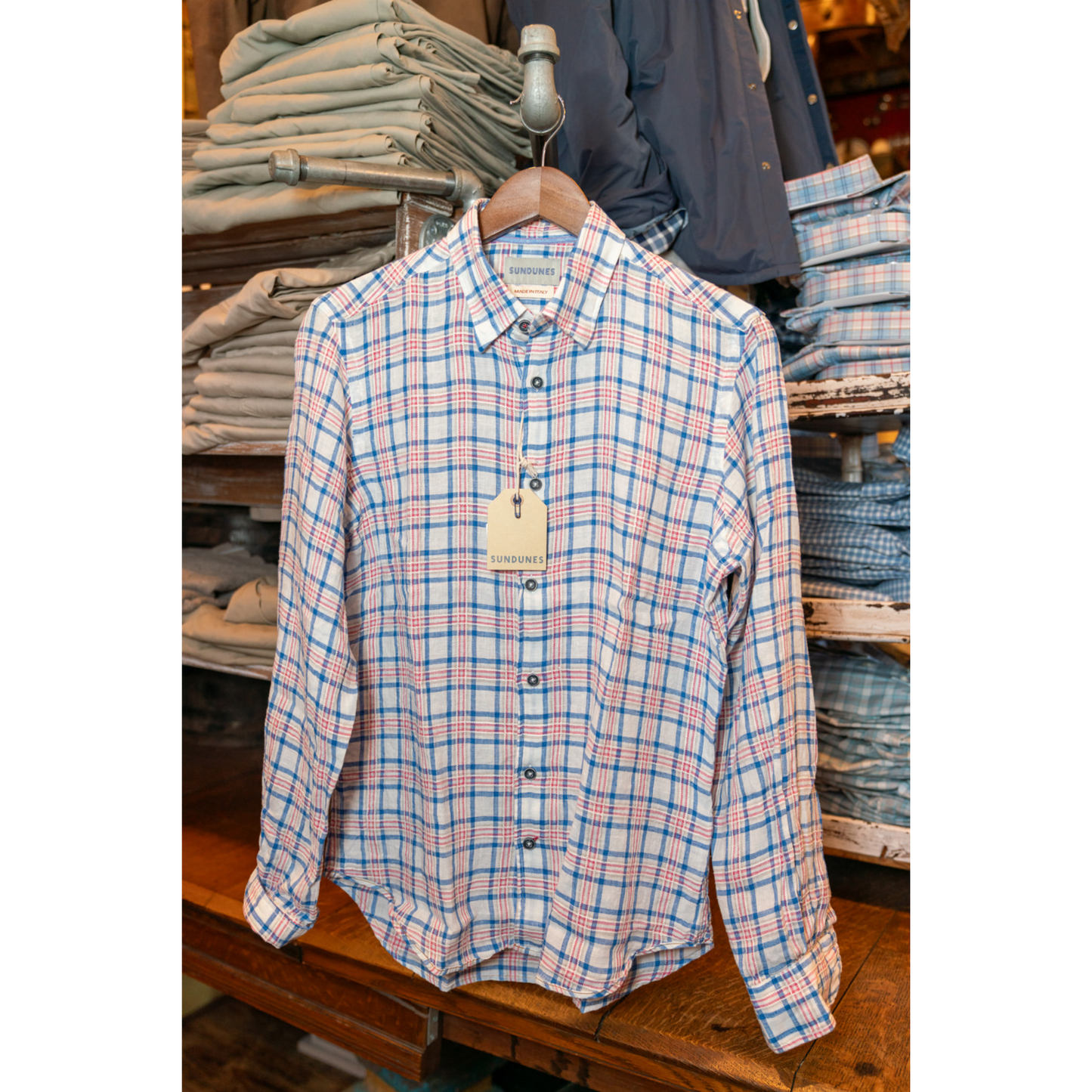 Sundunes Hotty Toddy Plaid Linen Button Down