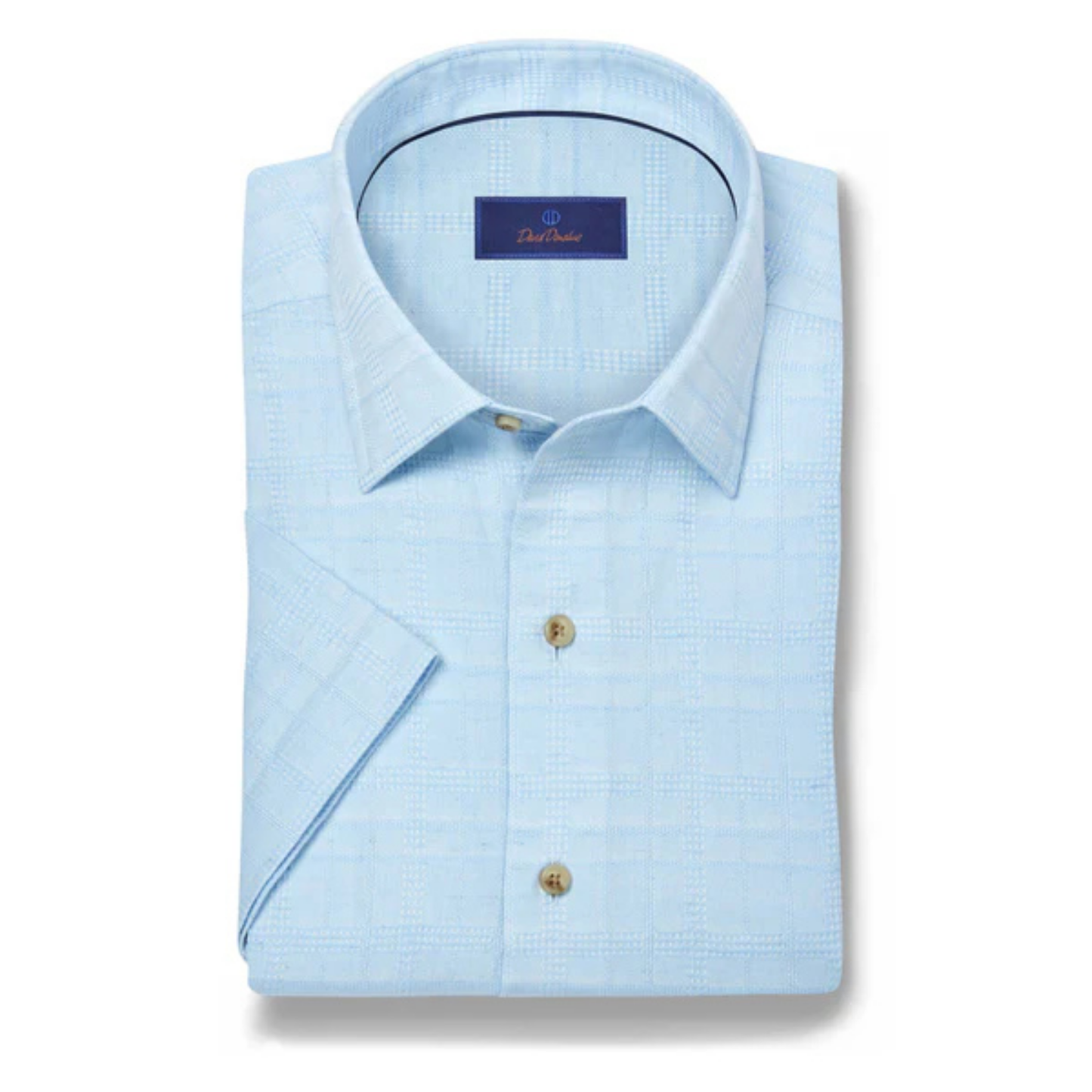 Sky Linen Blend Jacquard Short Sleeve Shirt