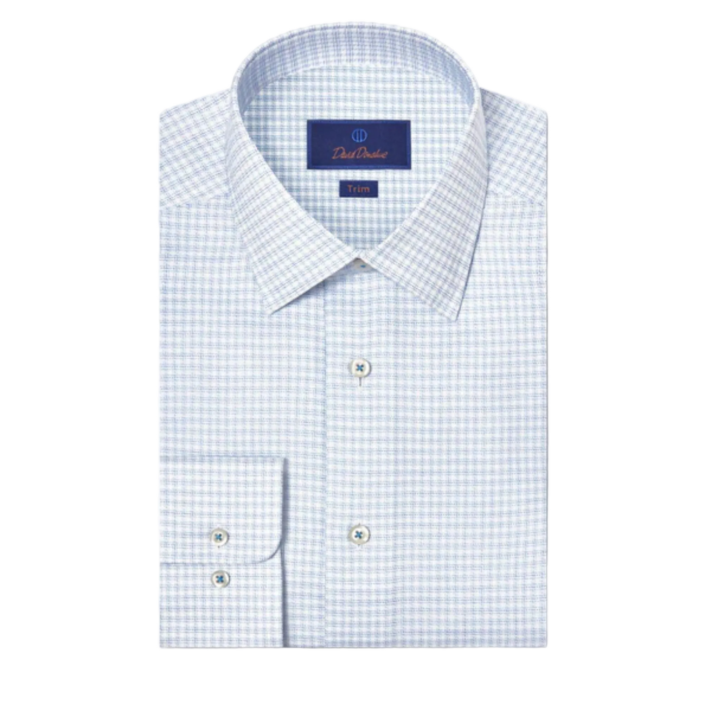 White & Blue Twill Check Stretch Dress Shirt