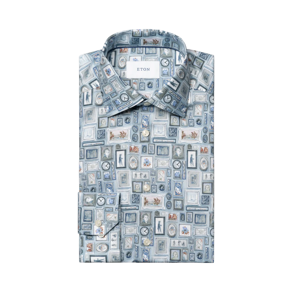 Eton Motif Signature Twill Print Shirt (Light Blue)